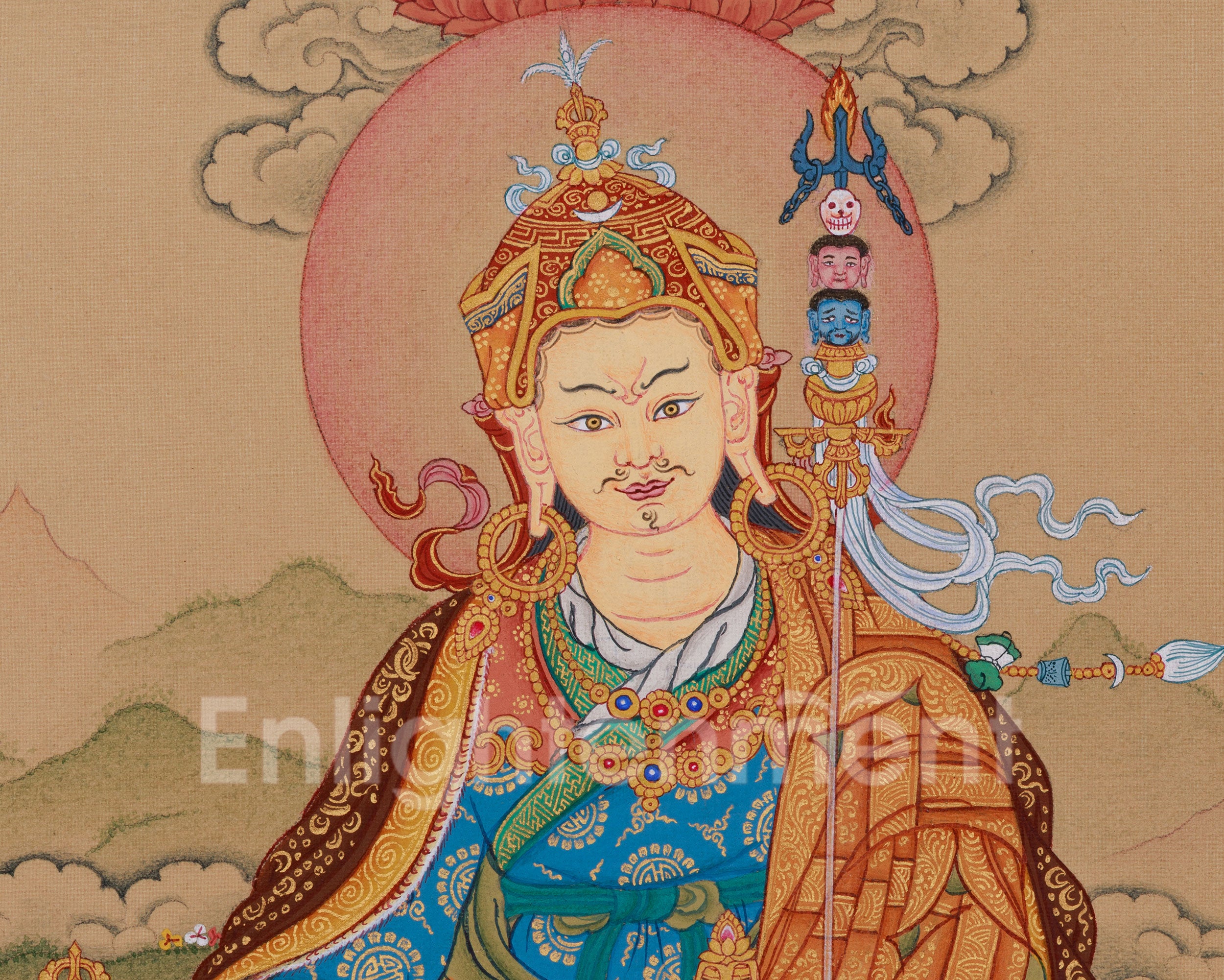 Buddhist Master, Guru Padmasambhava Painting | Featuring Amitabha Buddha