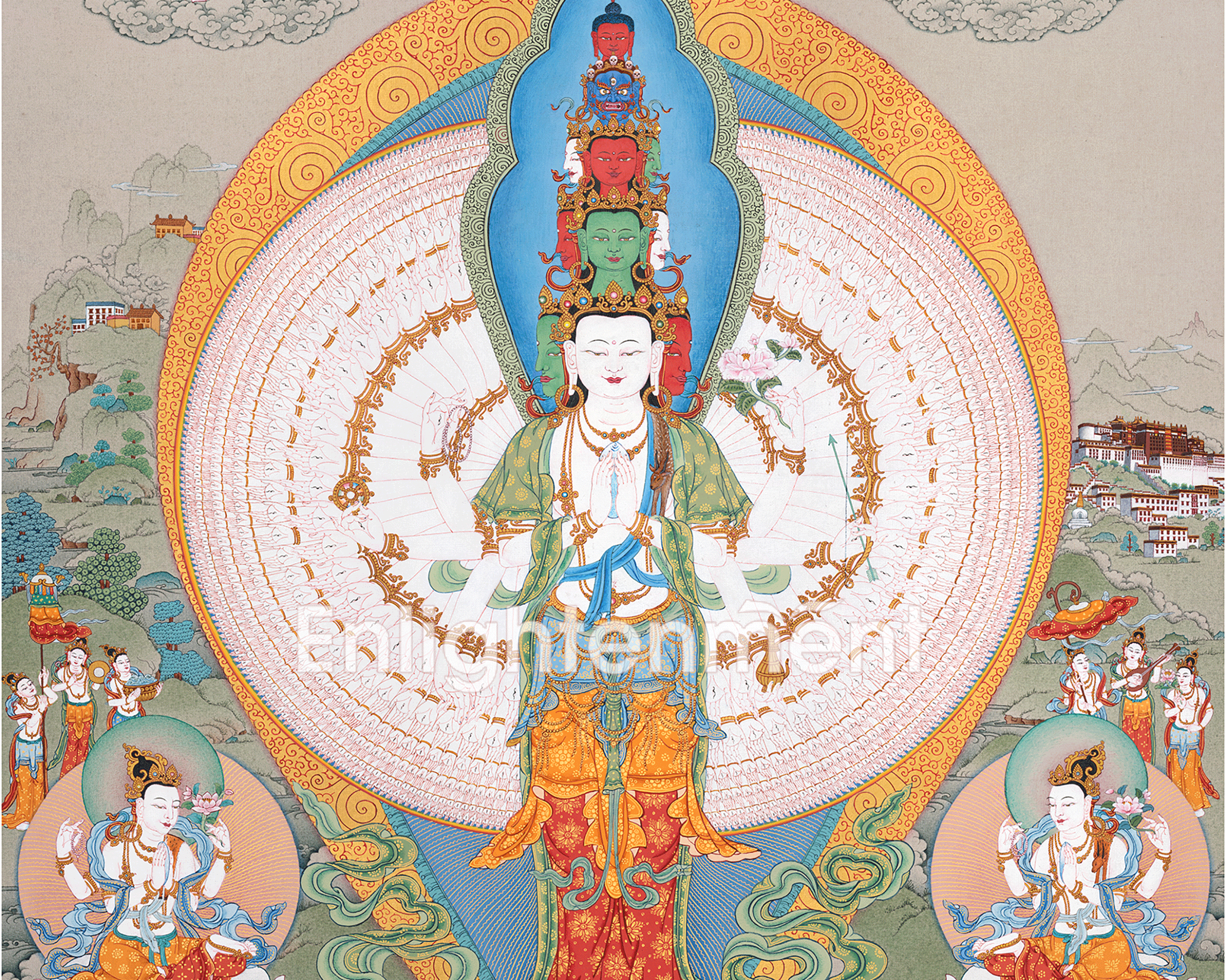 1000 Armed Chenresig Thangka | Avalokiteshvara Deity Artwork | Bodhisattva Art
