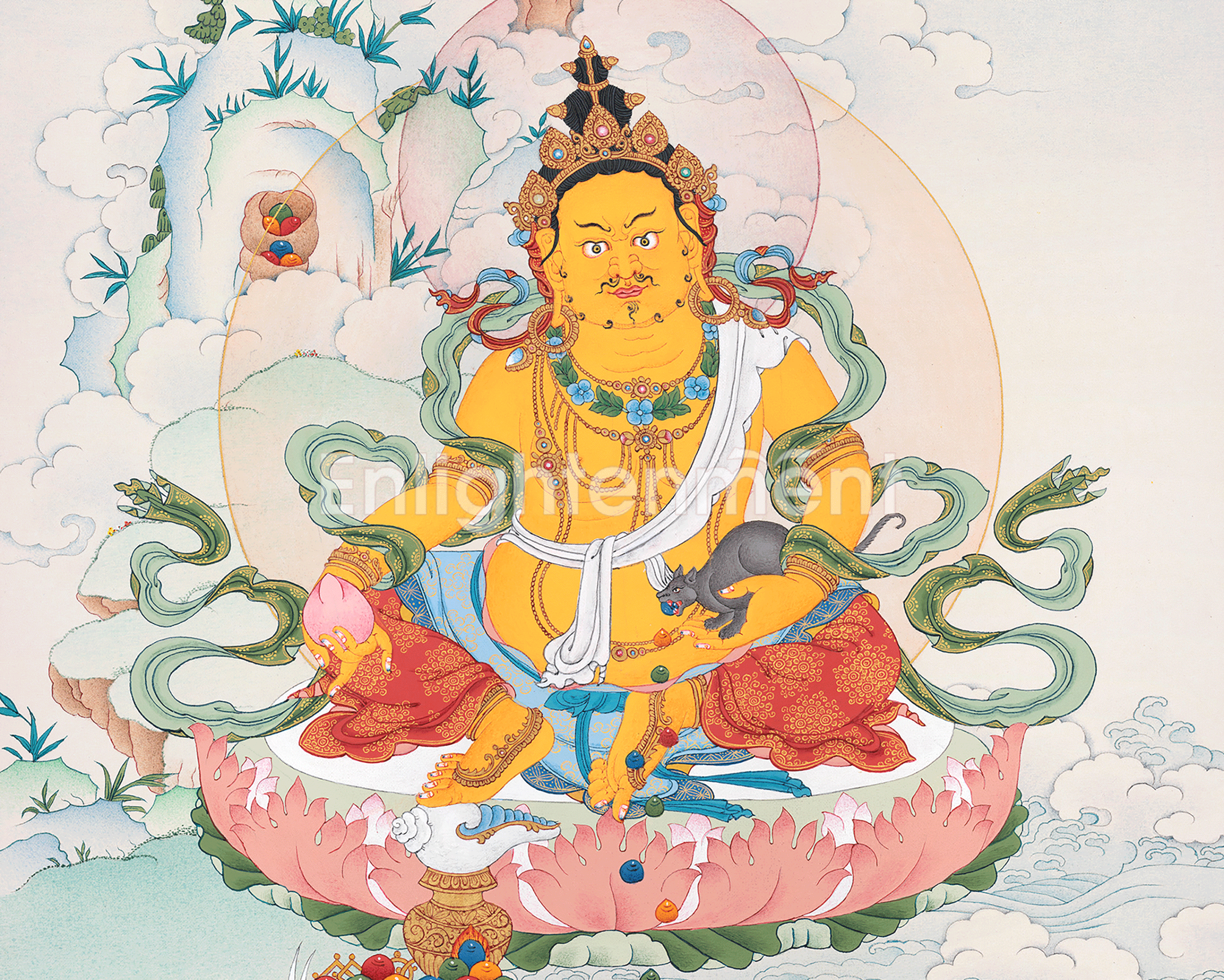 Dzambhala Thangka | Wealth Deity of Tibetan Buddhism | Handpainted Thangka Art