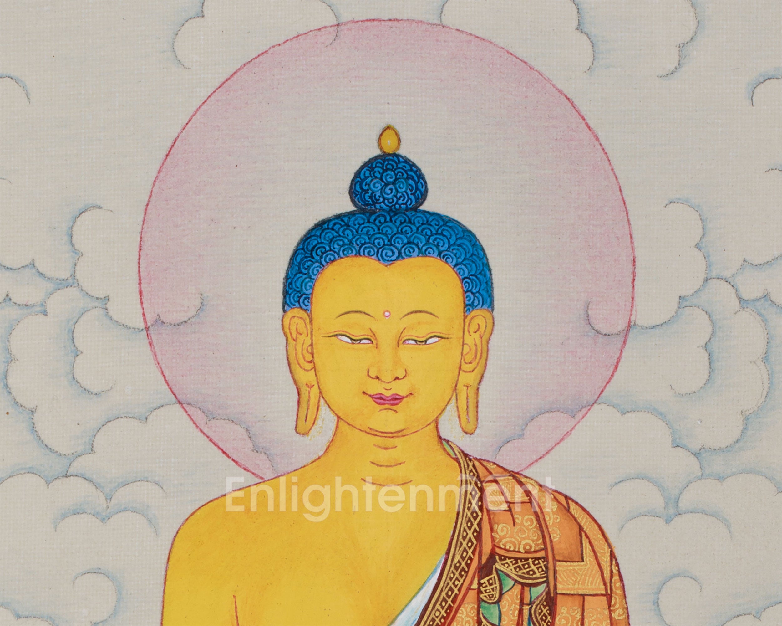 9-Inches Shakyamuni Buddha Thangka | Hand-Painted with Natural Stone Colors and 24K Gold
