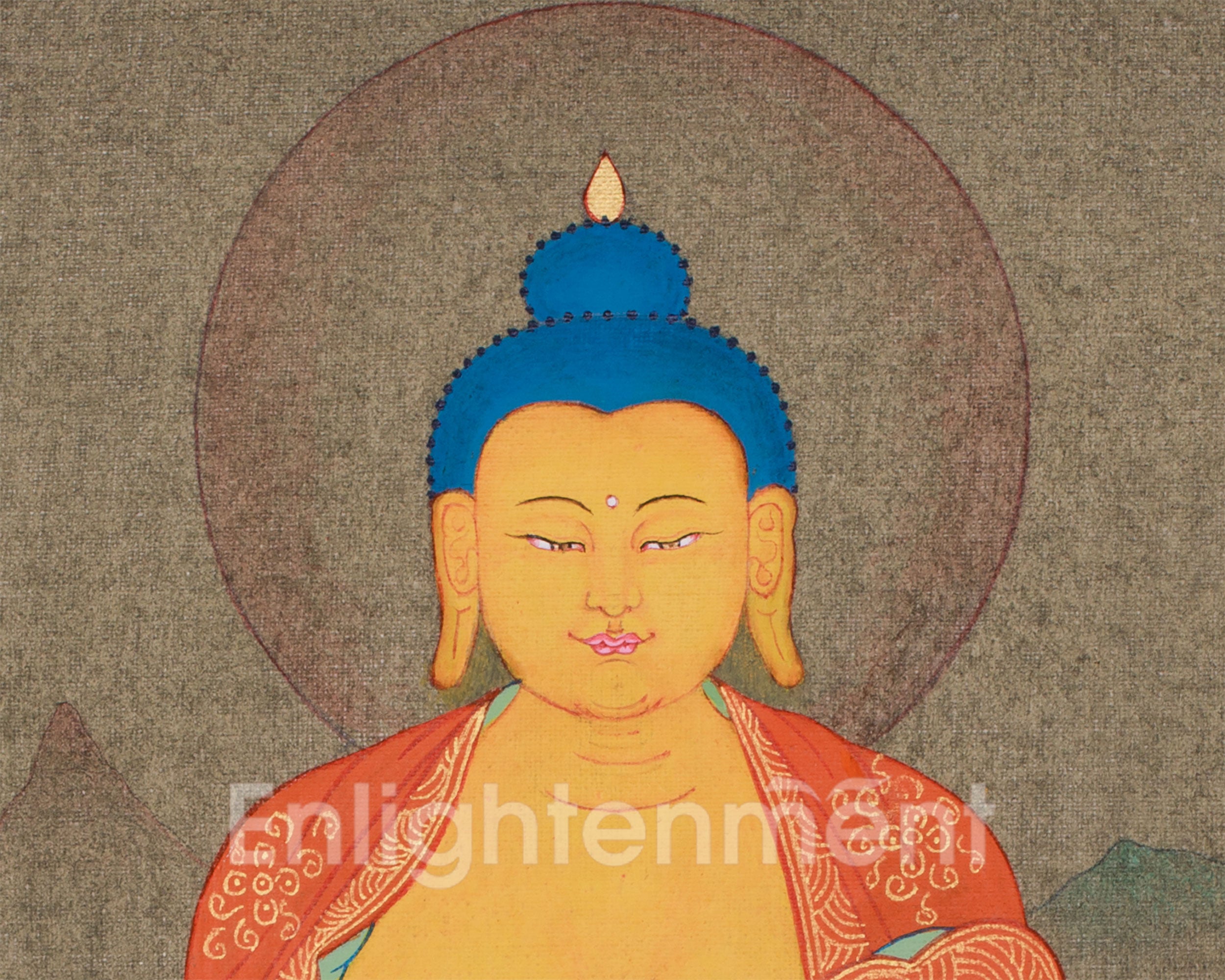 Meditating Buddha Shakyamuni | Thangka Painting of the Enlightened One With Brocade