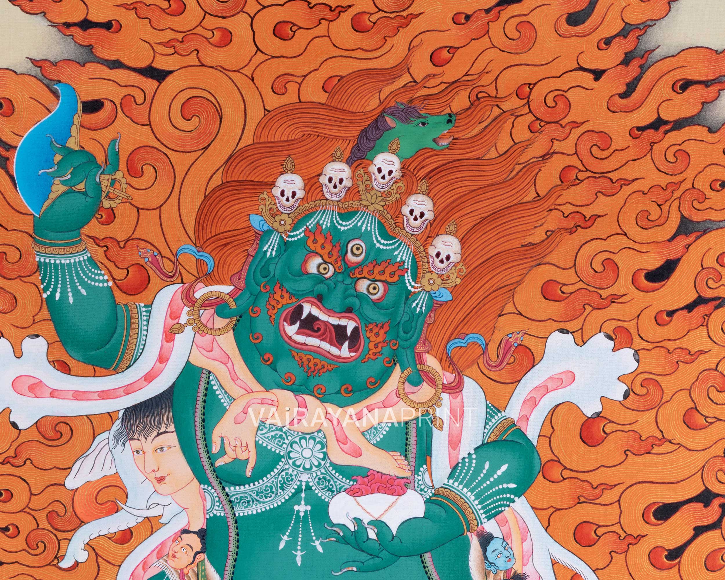 Green Hayagriva Thangka Print | Wisdom of the Horse-Headed Deity | Artwork for Divine Guidance