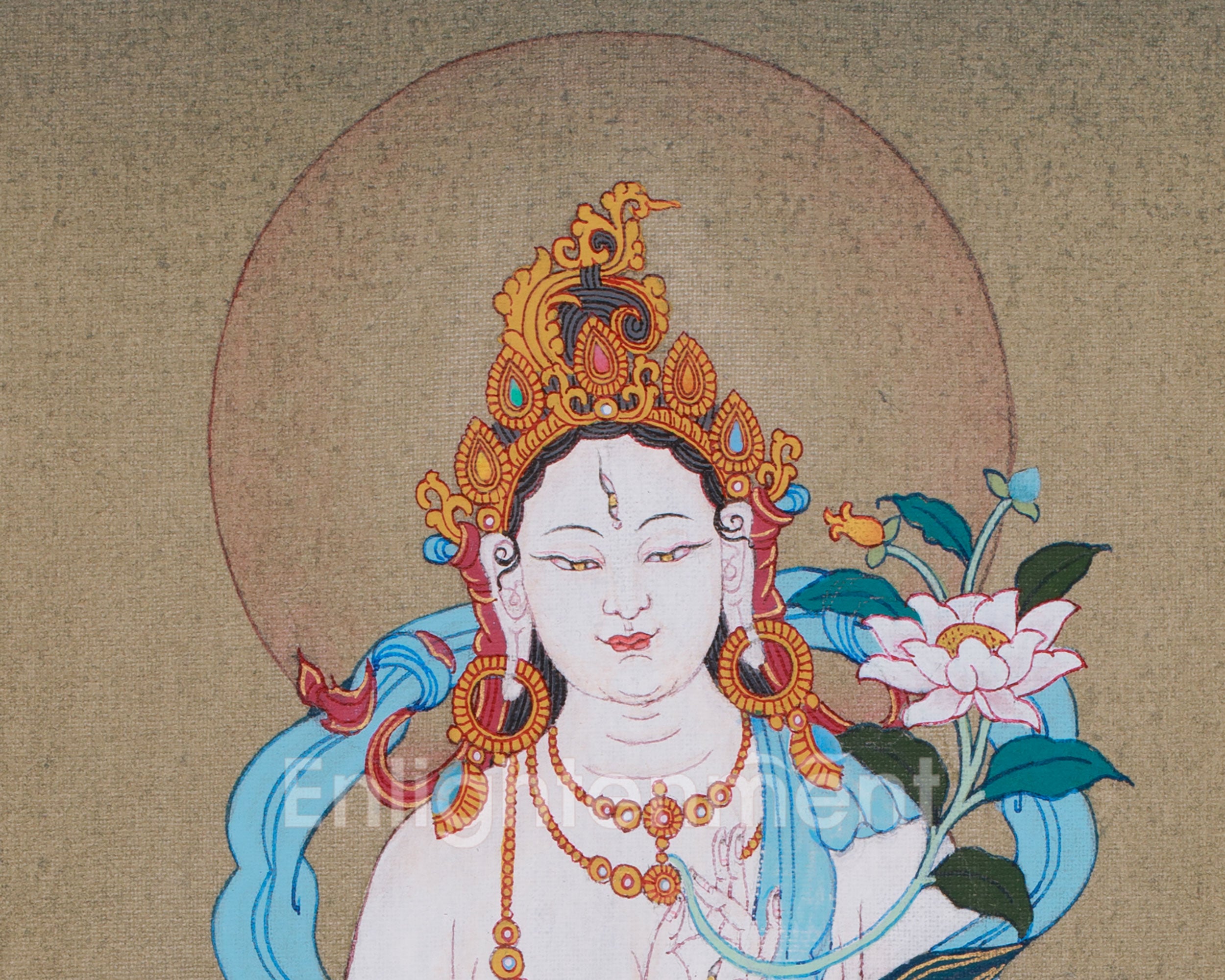 Buddhist Goddess White Tara Thangka | Deity of Longevity and Compassion
