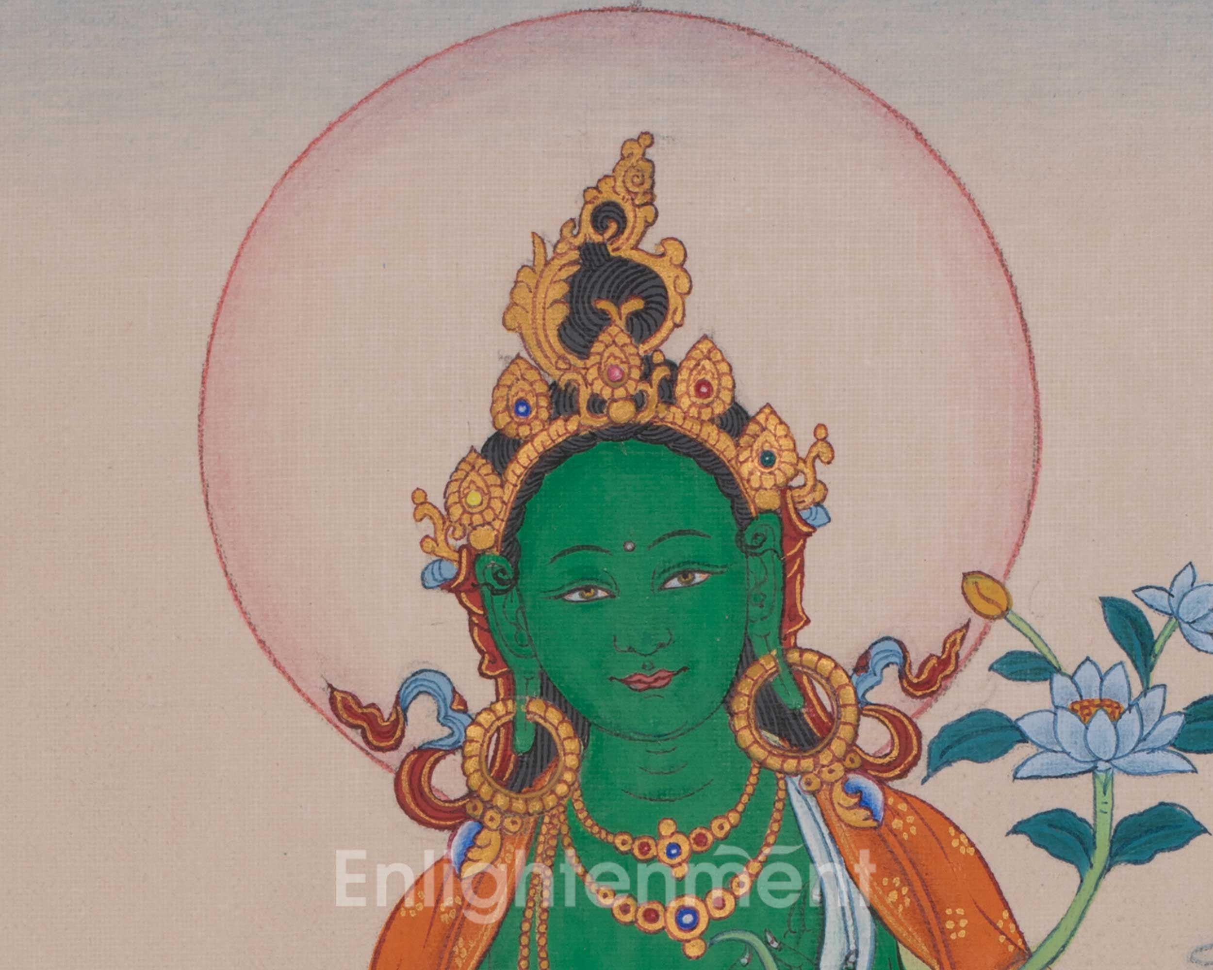 Goddess Shyama Tara Thangka | Green Tara Artwork of Compassion and Protection