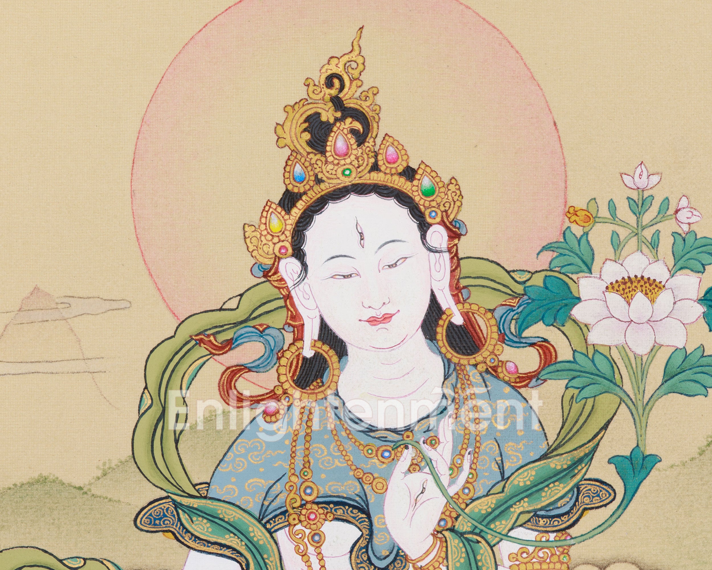 Tibetan Goddess White Tara With Amitabha Buddha | Longevity and Spiritual Protection Deity