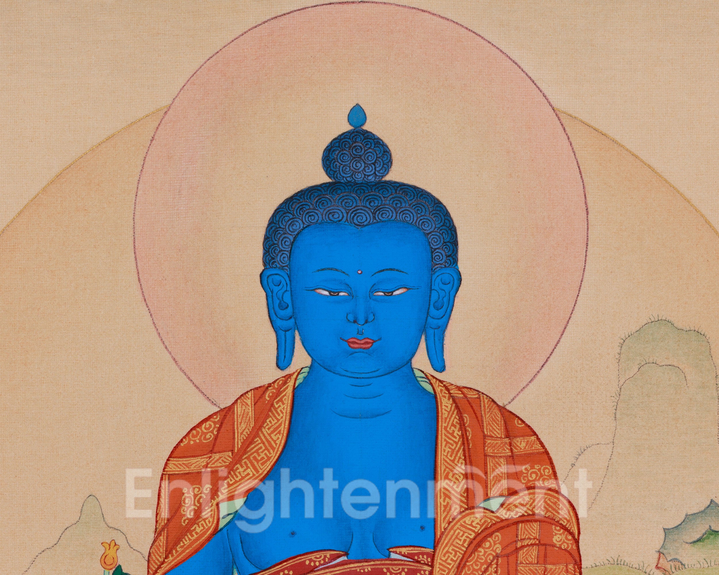 Blue Healing Buddha Thangka | The Medicine Buddha Artwork