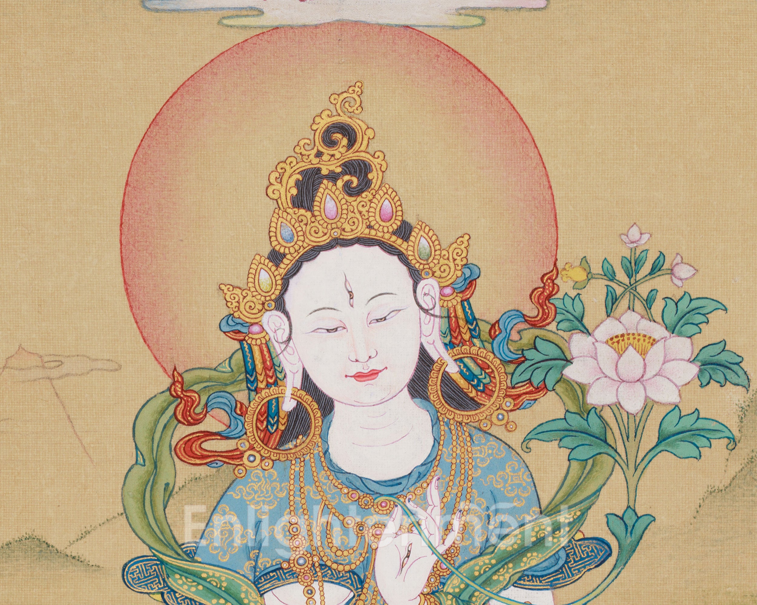 Goddess White Tara With Amitabha Thangka | Healing, Longevity and Spiritual Protection