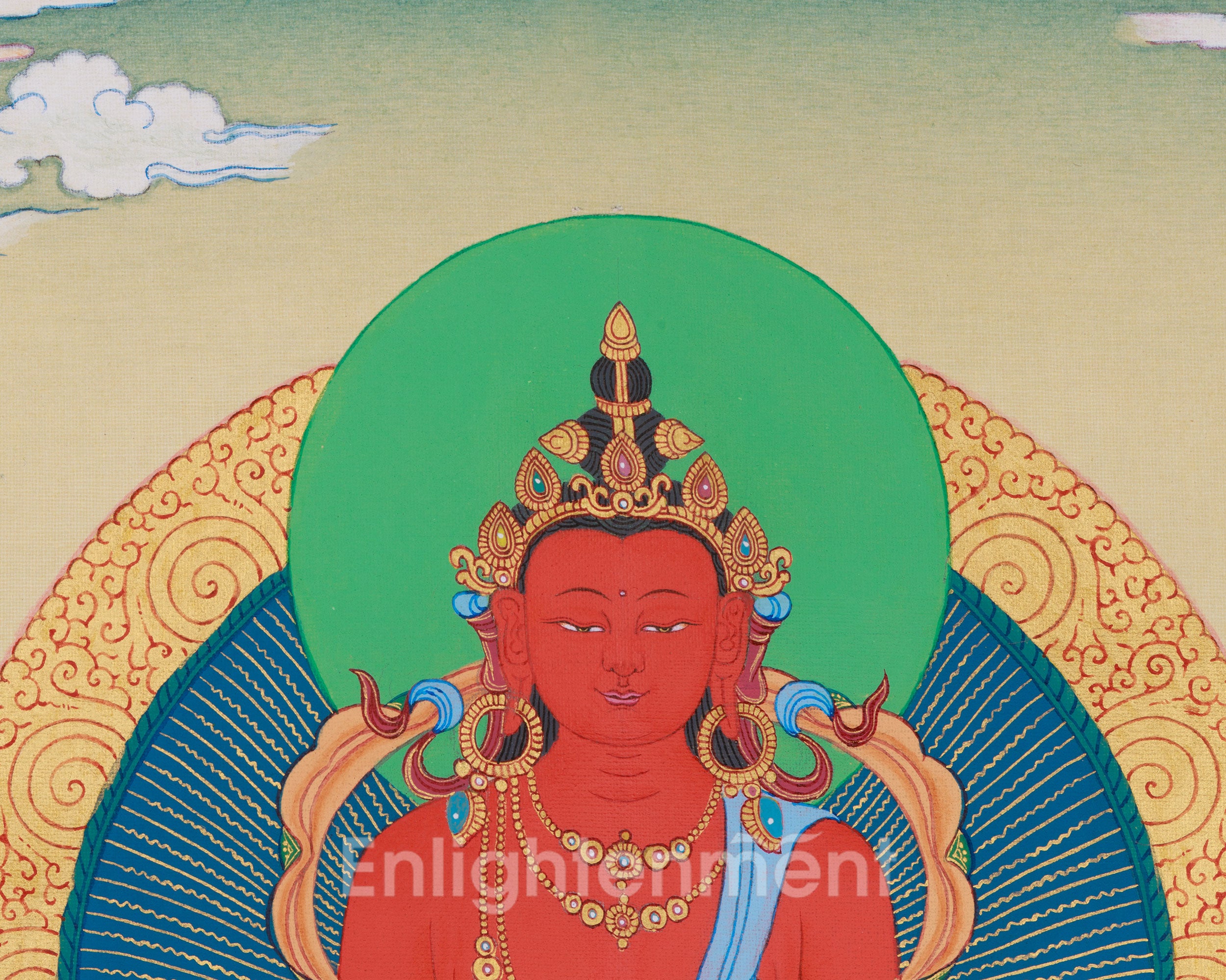 Radiant Red Buddha Amitayus Thangka | Enlightened One Bestowing Longevity & Peace