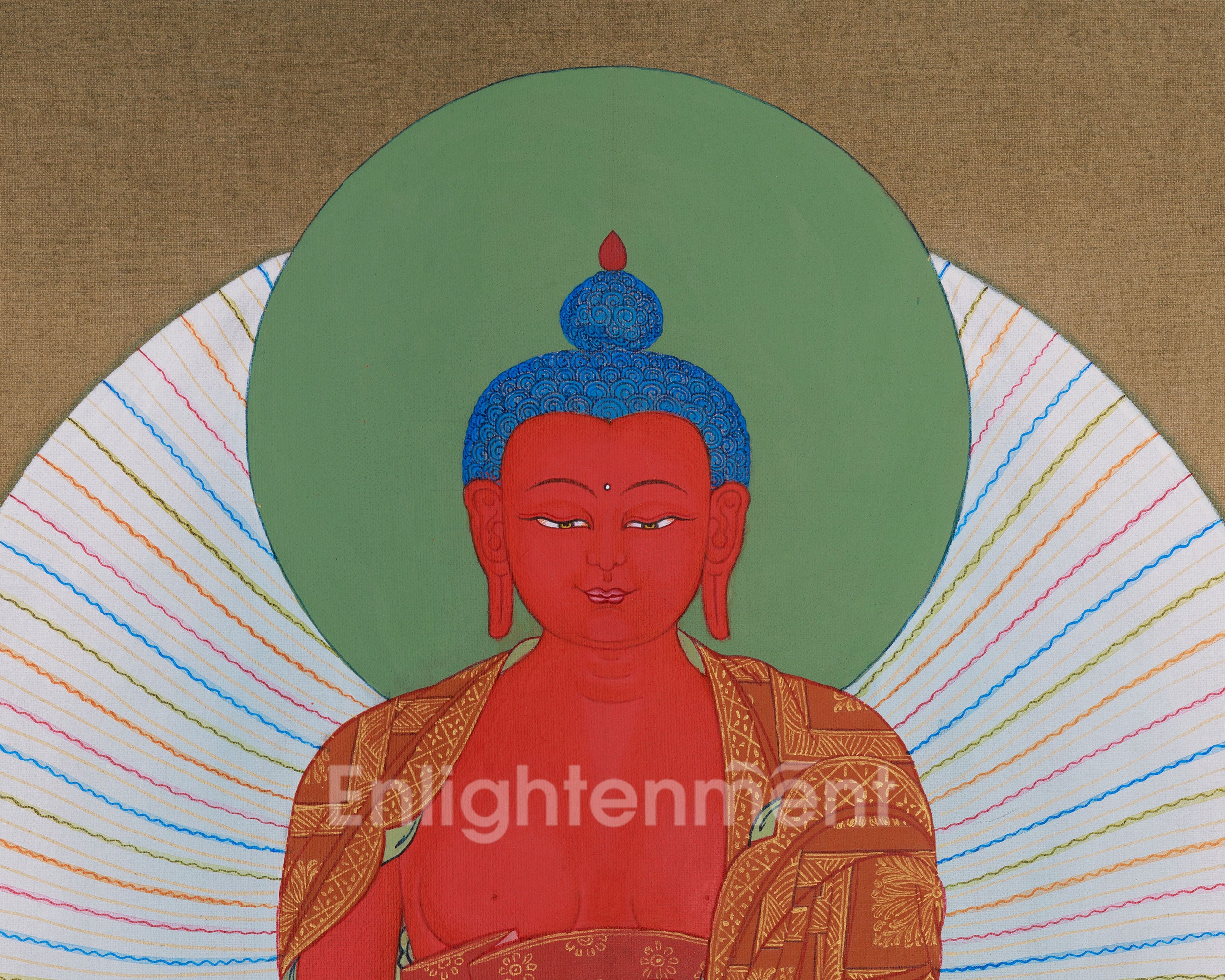 Authentic Karma Gadri Thangka: Amitabha Buddha with Chenrezig and Vajrapani