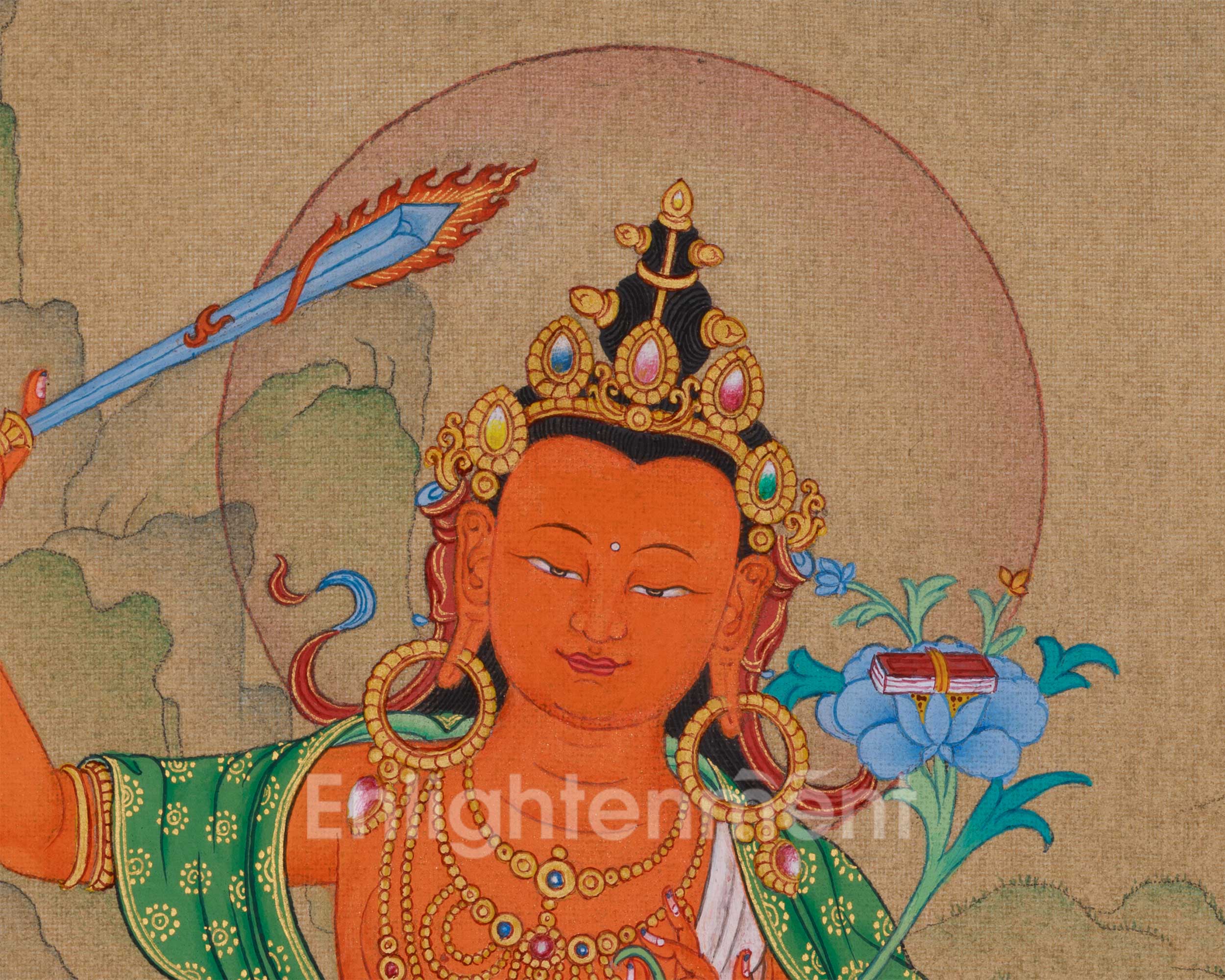 Tibetan Bodhisattva Manjushri | Hand-Painted Wisdom Deity in Karma Gadri Style