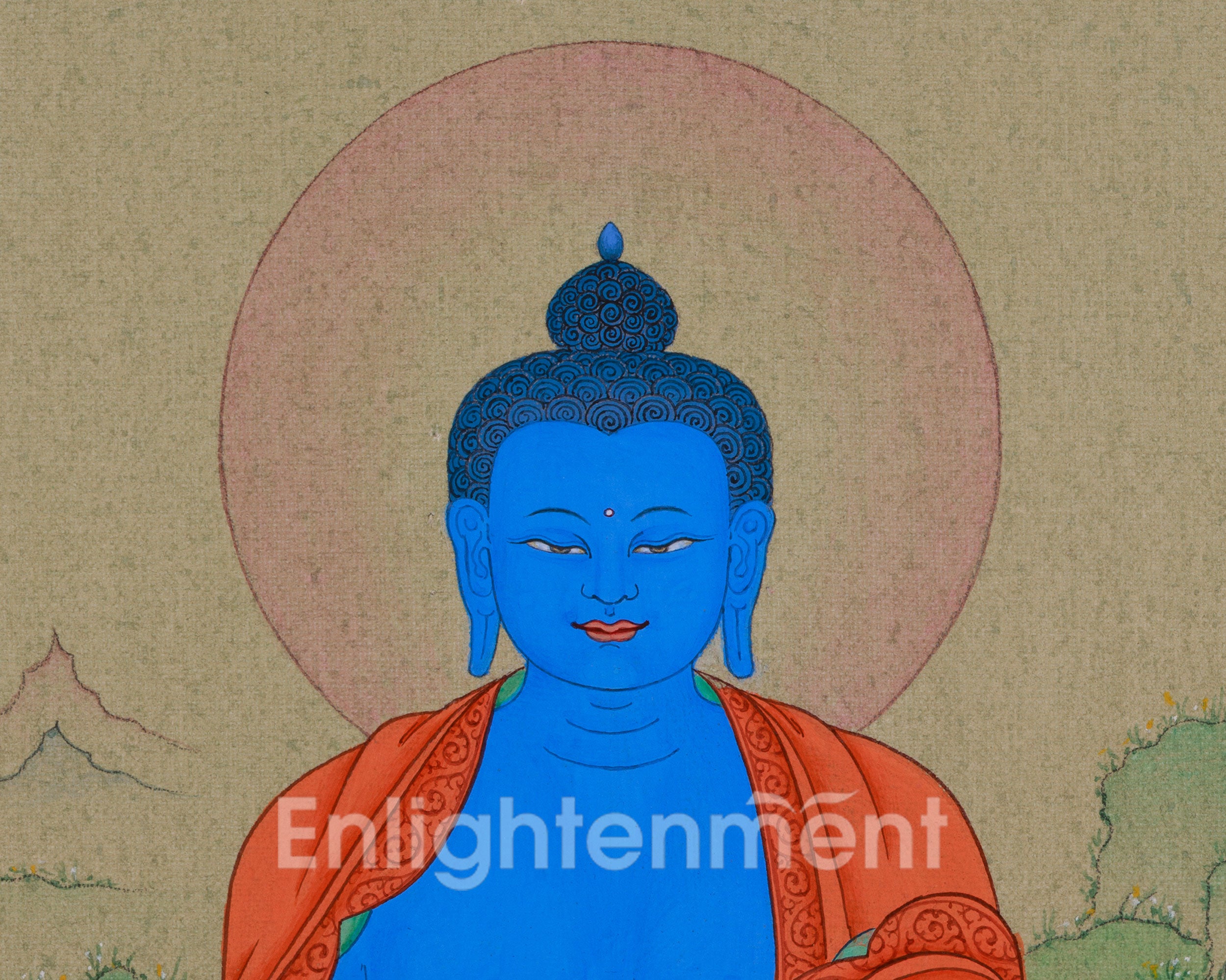 Sacred 33 cm Medicine Buddha Thangka | Buddha of Healing, Protection, and Wellness