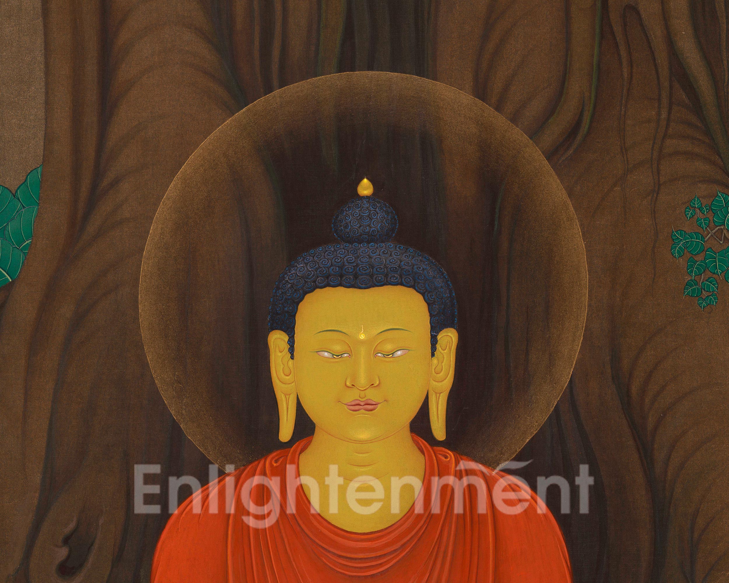 Majestic Shakyamuni Buddha Under Tree Thangka Painting | The Enlightened One’s Awakening