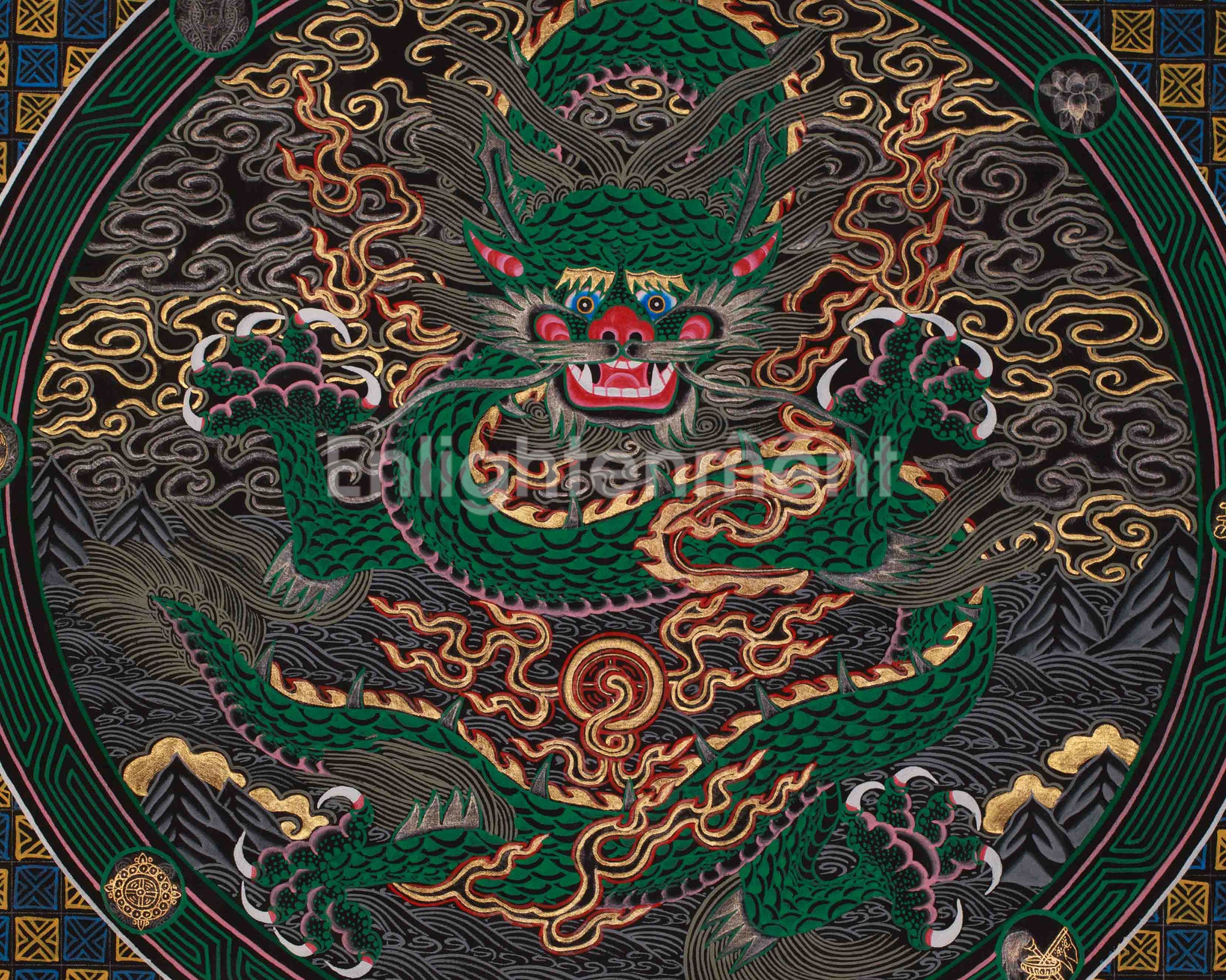 Traditional Dragon Mandala | Himalayan Art Of Spiritual Peace And Harmony | Meditation Altar