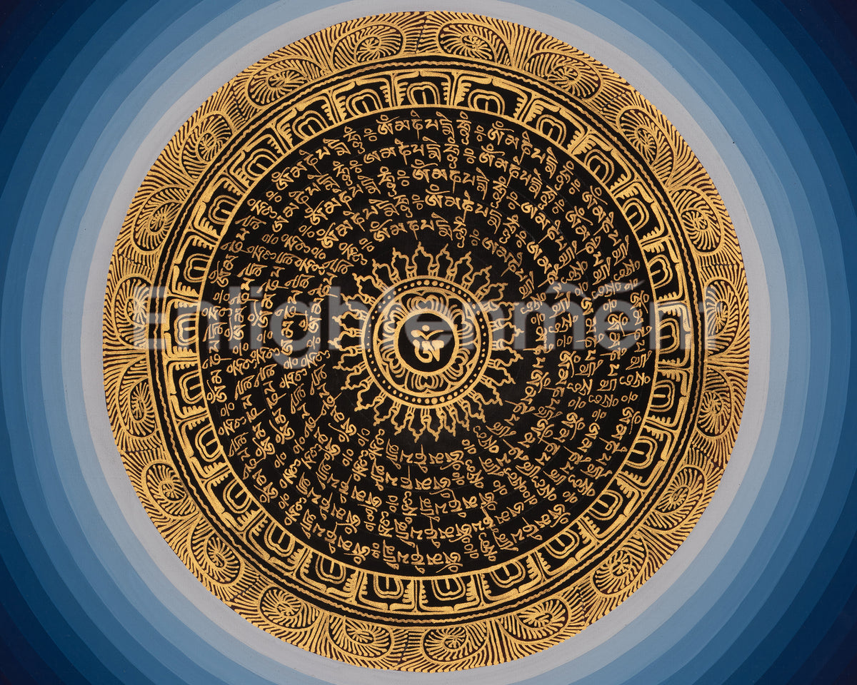 Mantra Mandala Tibetan Art | Hand-Painted Thangka | Spiritual Artwork