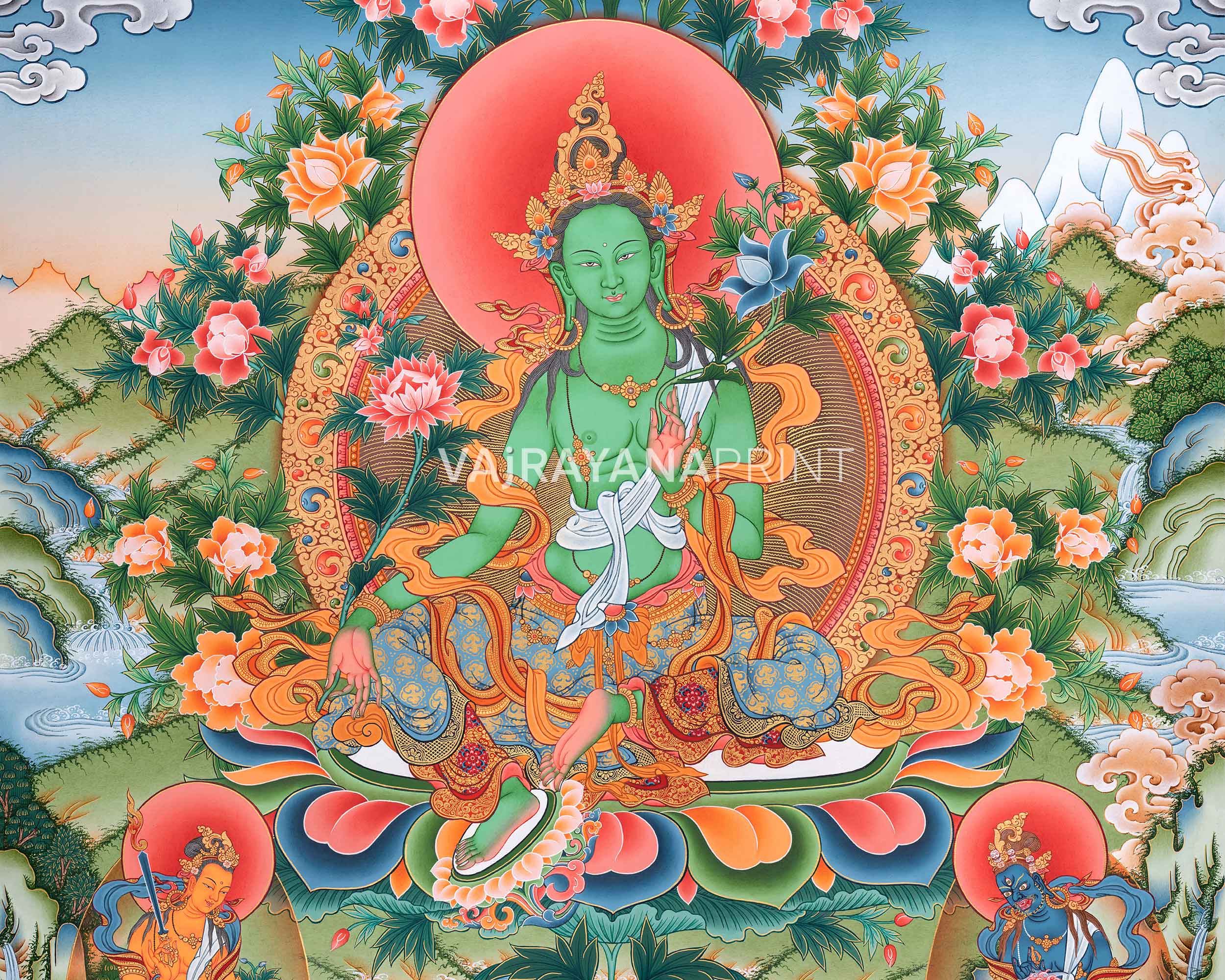 Green Tara Thangka Print for Wall Hanging | The Goddess of Compassion | Wall Art For Mindful Reflection