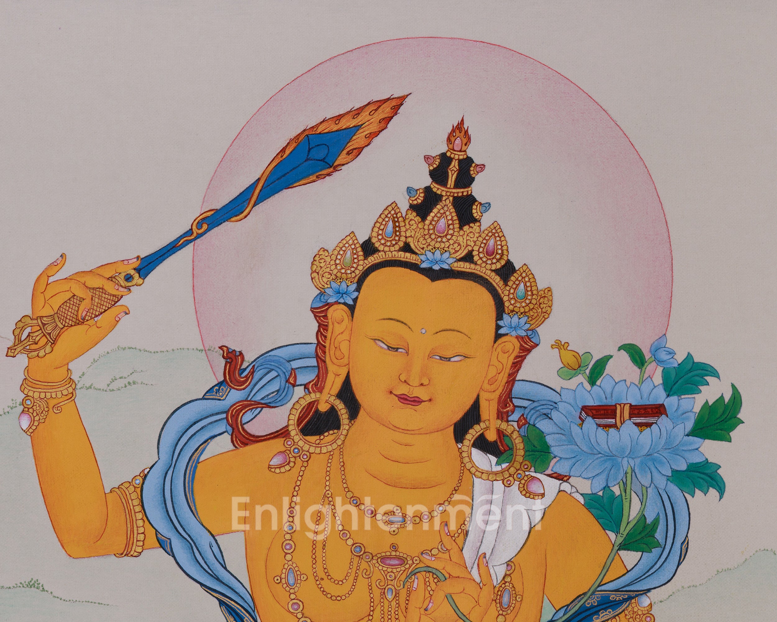 Enlightened Monju Bosatsu (Manjushri) Thangka | Master of Philosophy and Teachings