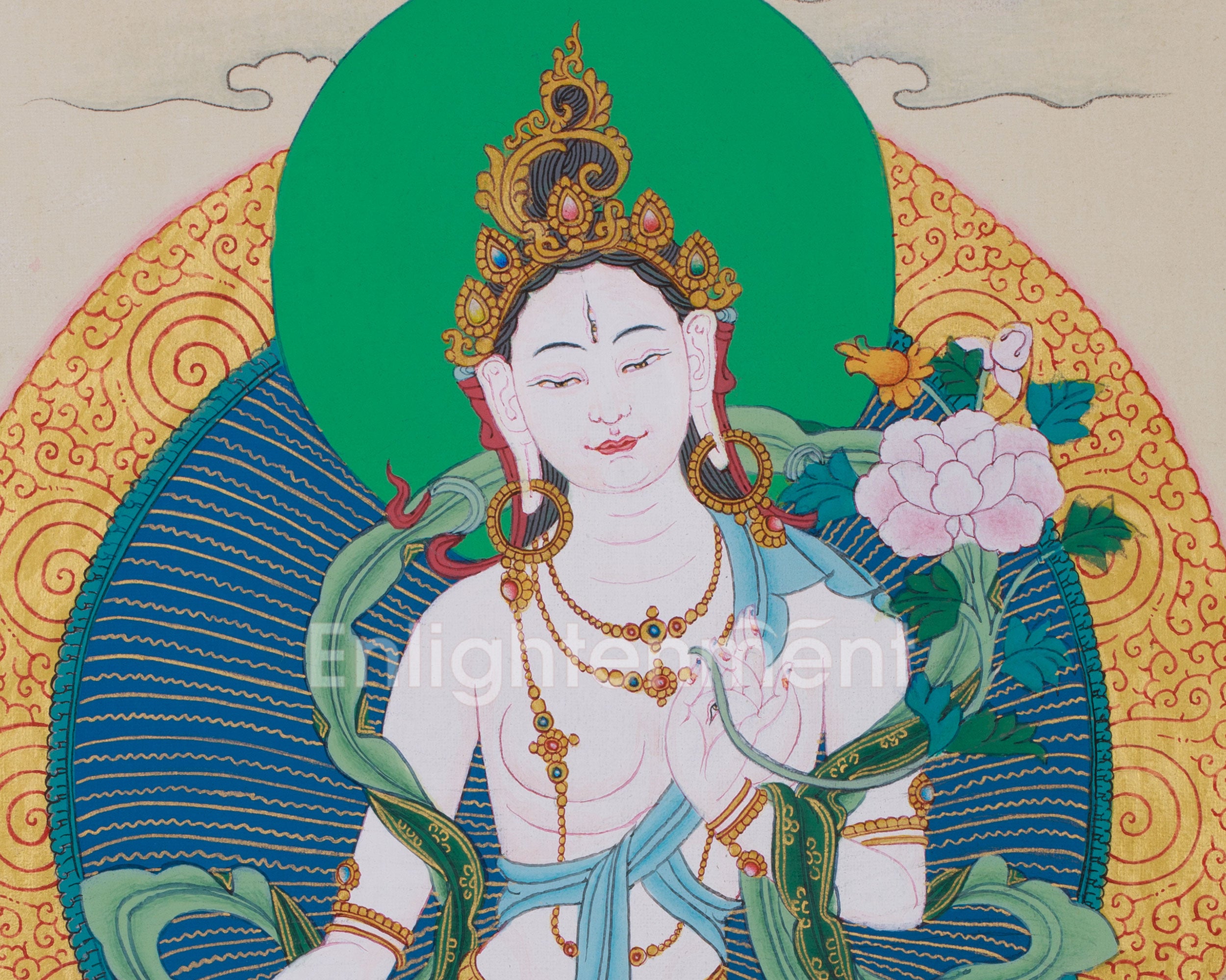 Original Tibetan White Tara Painting | Female Bodhisattva of Healing