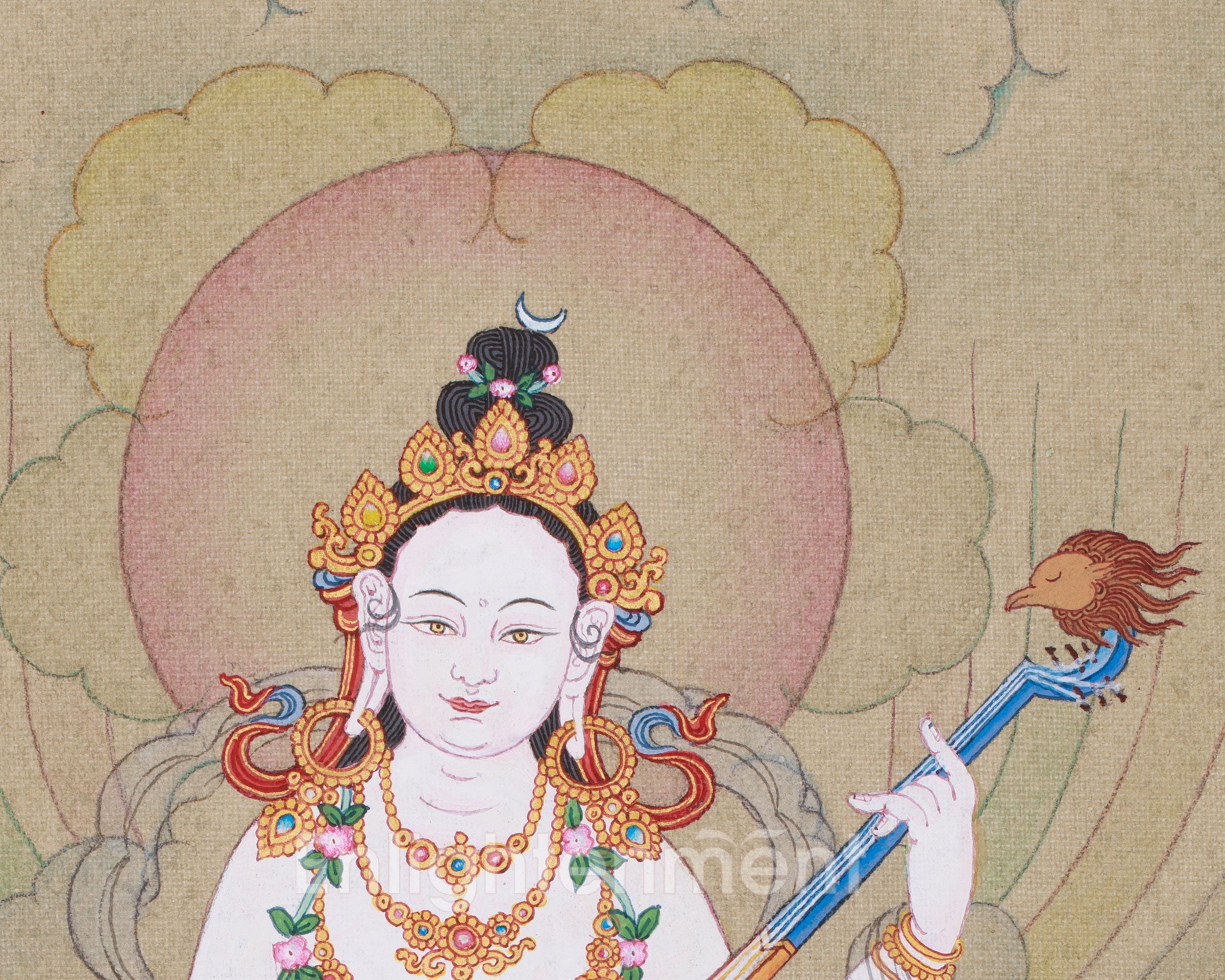 Mini Saraswati Thangka | Wisdom Goddess Wall Hanging