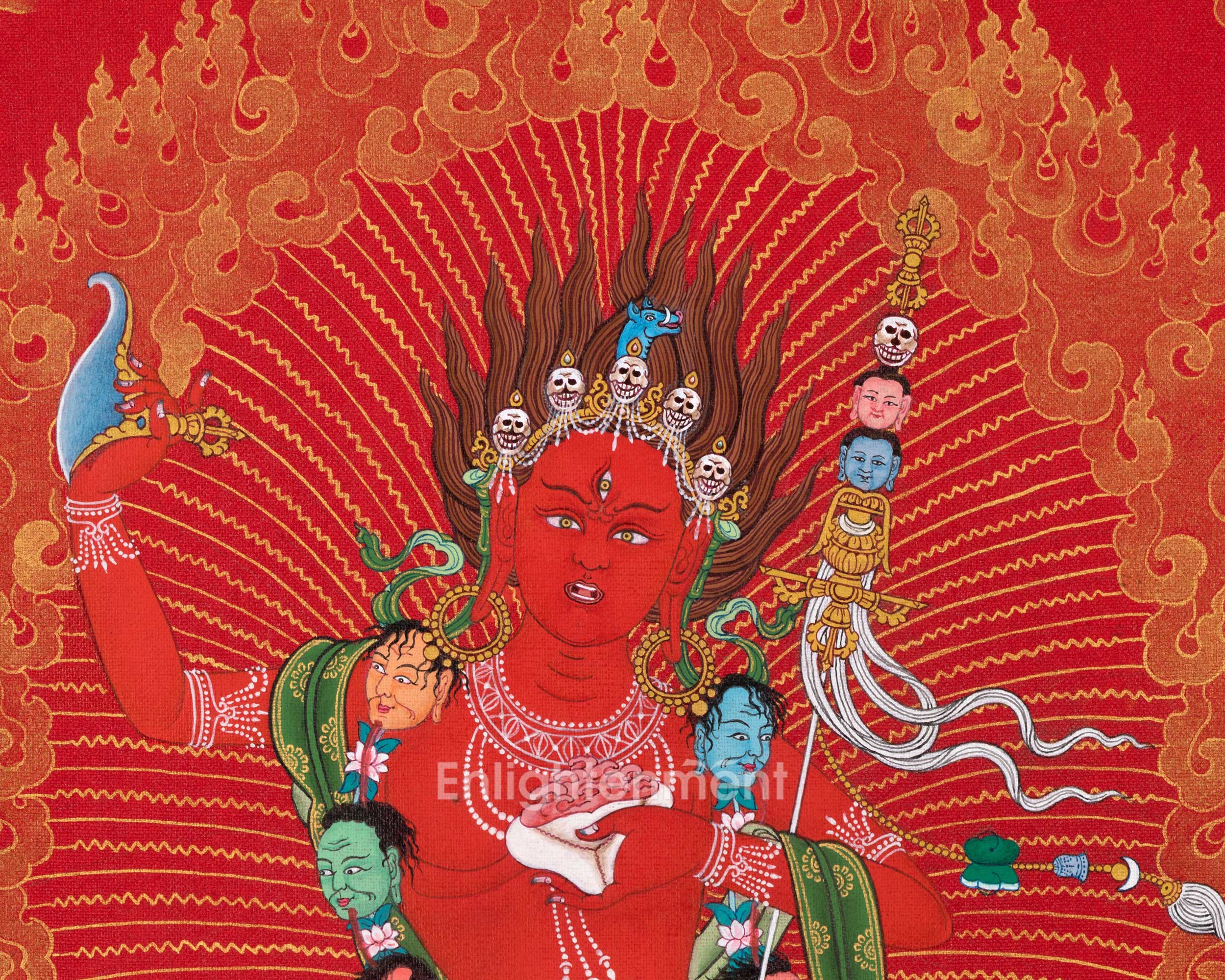 Red & Gold Vajravarahi Thangka | Dakini, Fierce Femininity | Traditional Buddhist Spiritual Wall Art