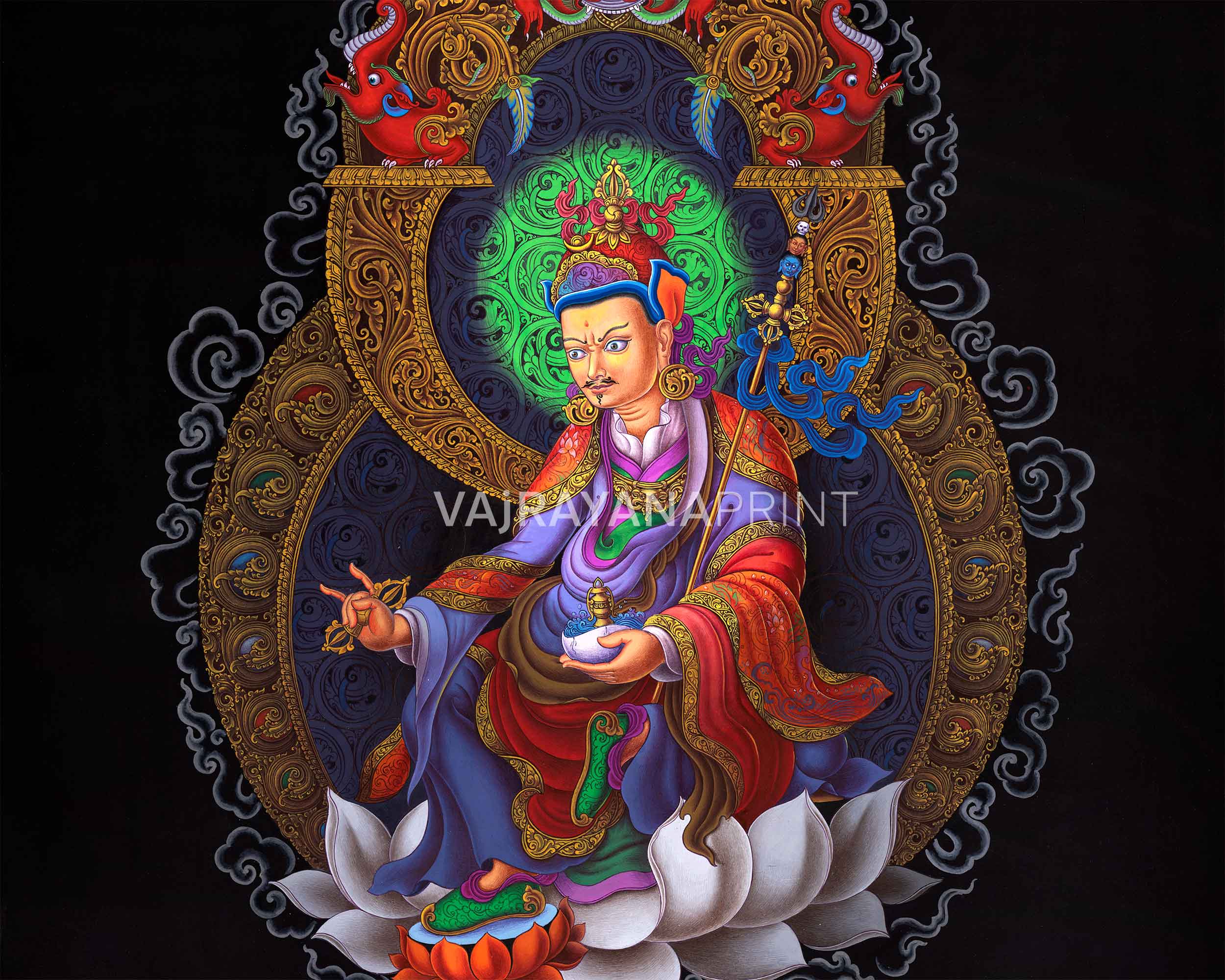 Guru Rinpoche The Lotus Born Master Of Tibetan Buddhism | Master Padmasambhava | Traditional Paubha Print