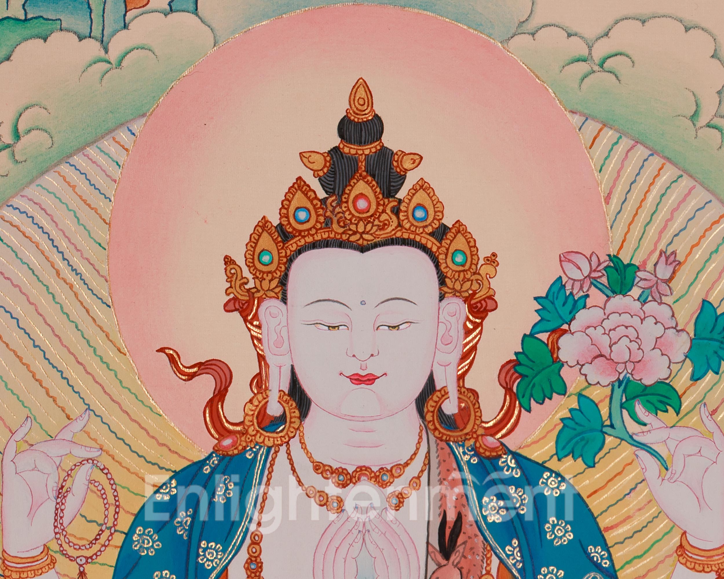 Chenrezig with Vajrapani and Manjushri Thangka | Sacred Union of Compassion, Wisdom, and Strength