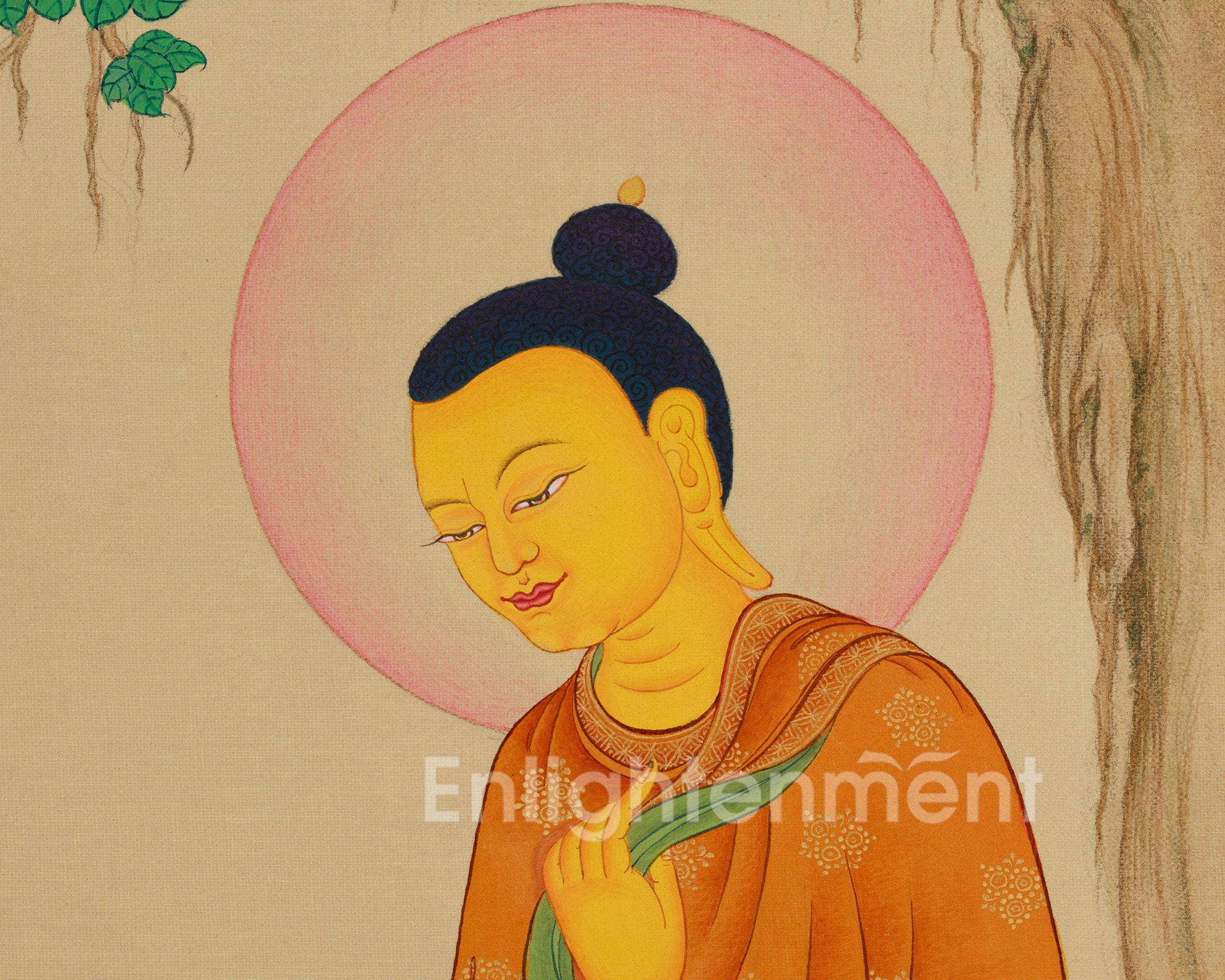 Divine Traditional Thangka of Shakyamuni Buddha | Brahma Sahampati and Indra Art