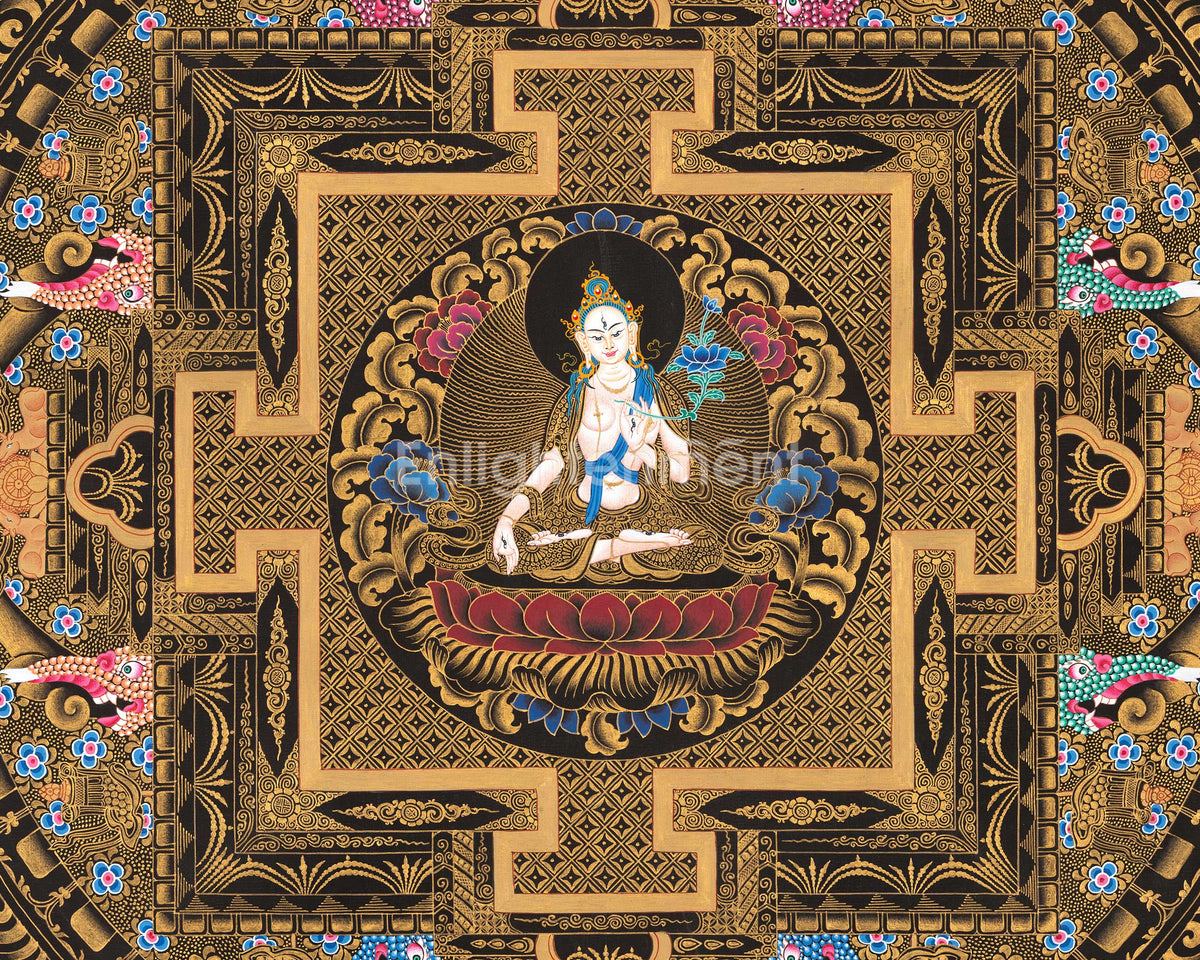 Arya Tara Mandala Thangka Painting | Original Hand Pained Art For Good Luck | Tibetan Wall Decoration Thangka Painting