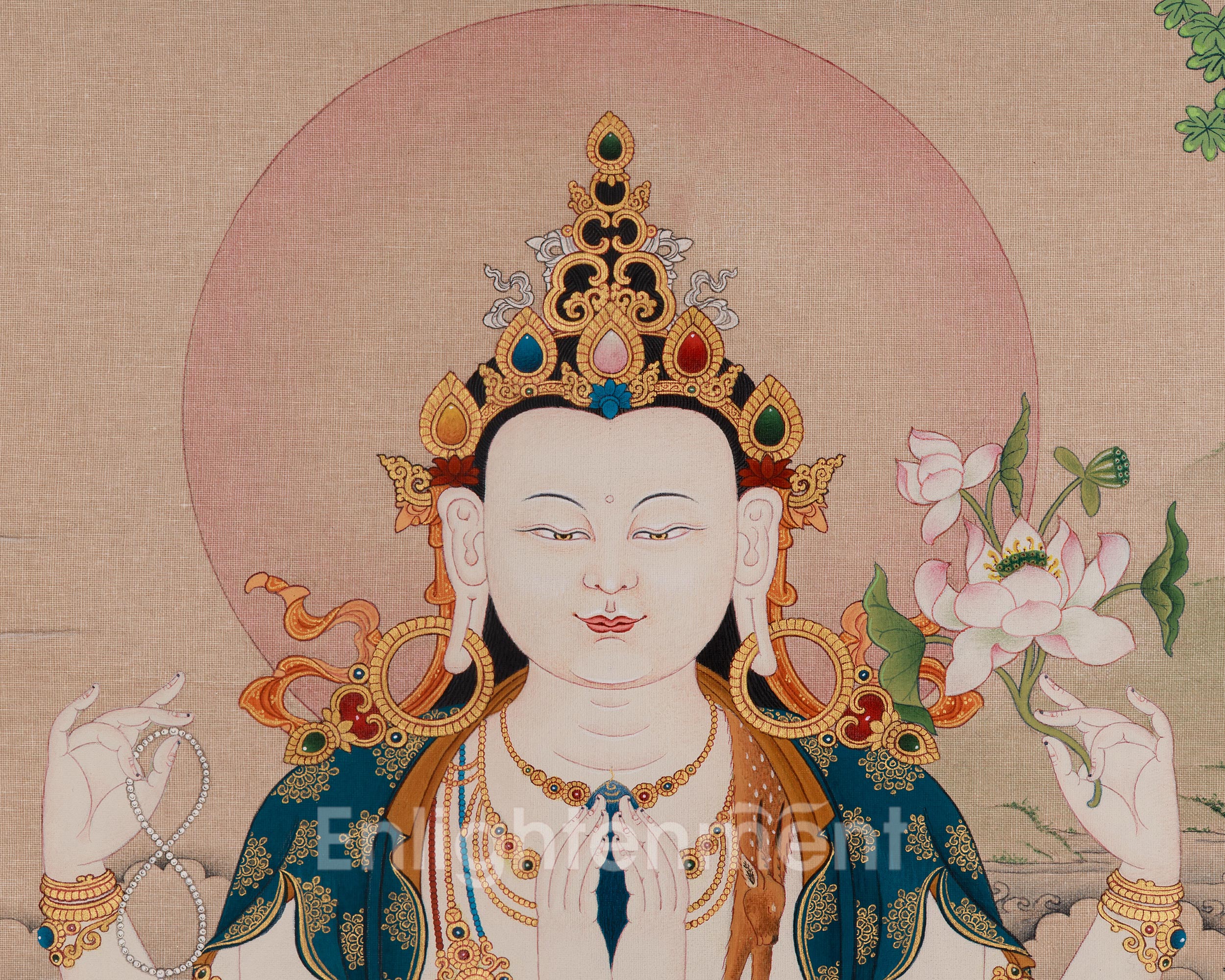 Bodhisattva Four-Armed Chenrezig Art | Avalokiteshvara Thangka | Home Decor