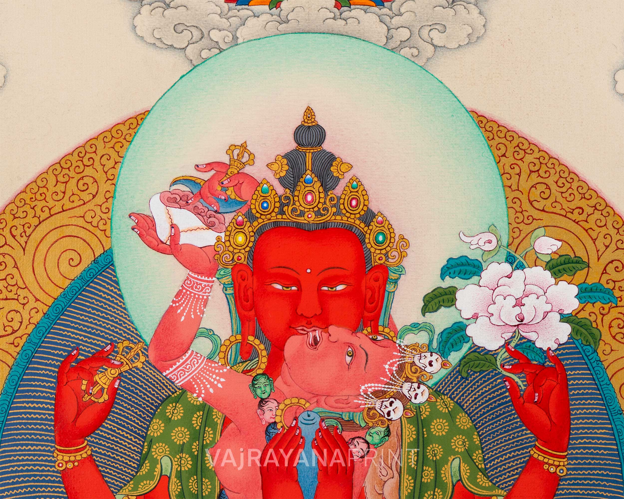 Gyalwa Gyasto Mandala Thangka Print | Chenresig with Vajravarahi Painting