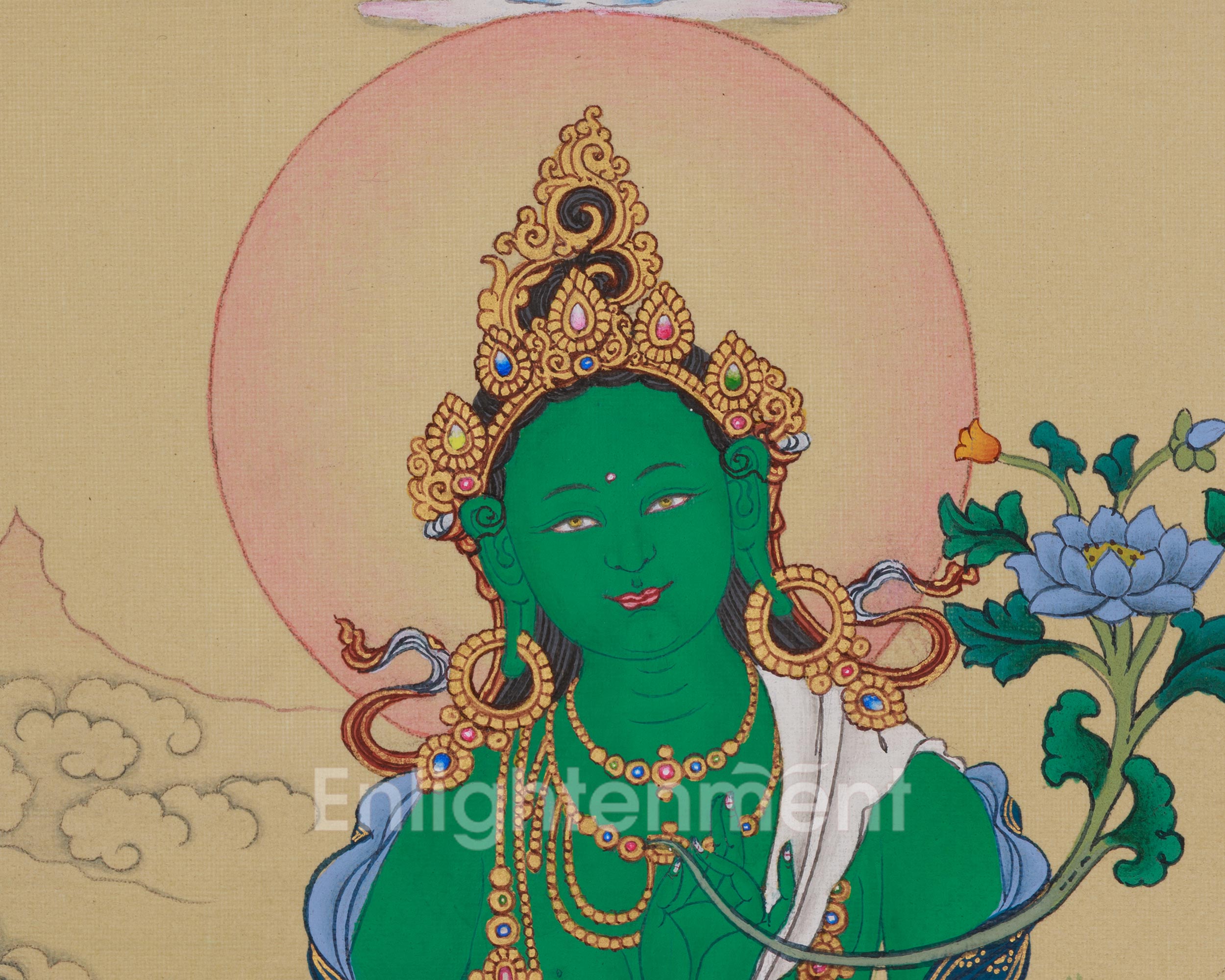 Green Tara with Amitabha Buddha Art | Swift Action Deity | Buddha of Infinite Light