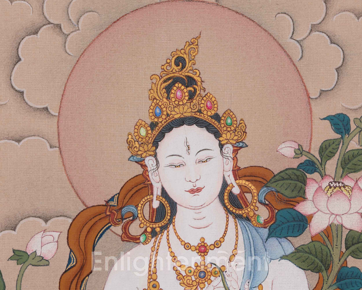 White Tara Hand-painted Thangka | Seven Eyed Deity | Healing Goddess