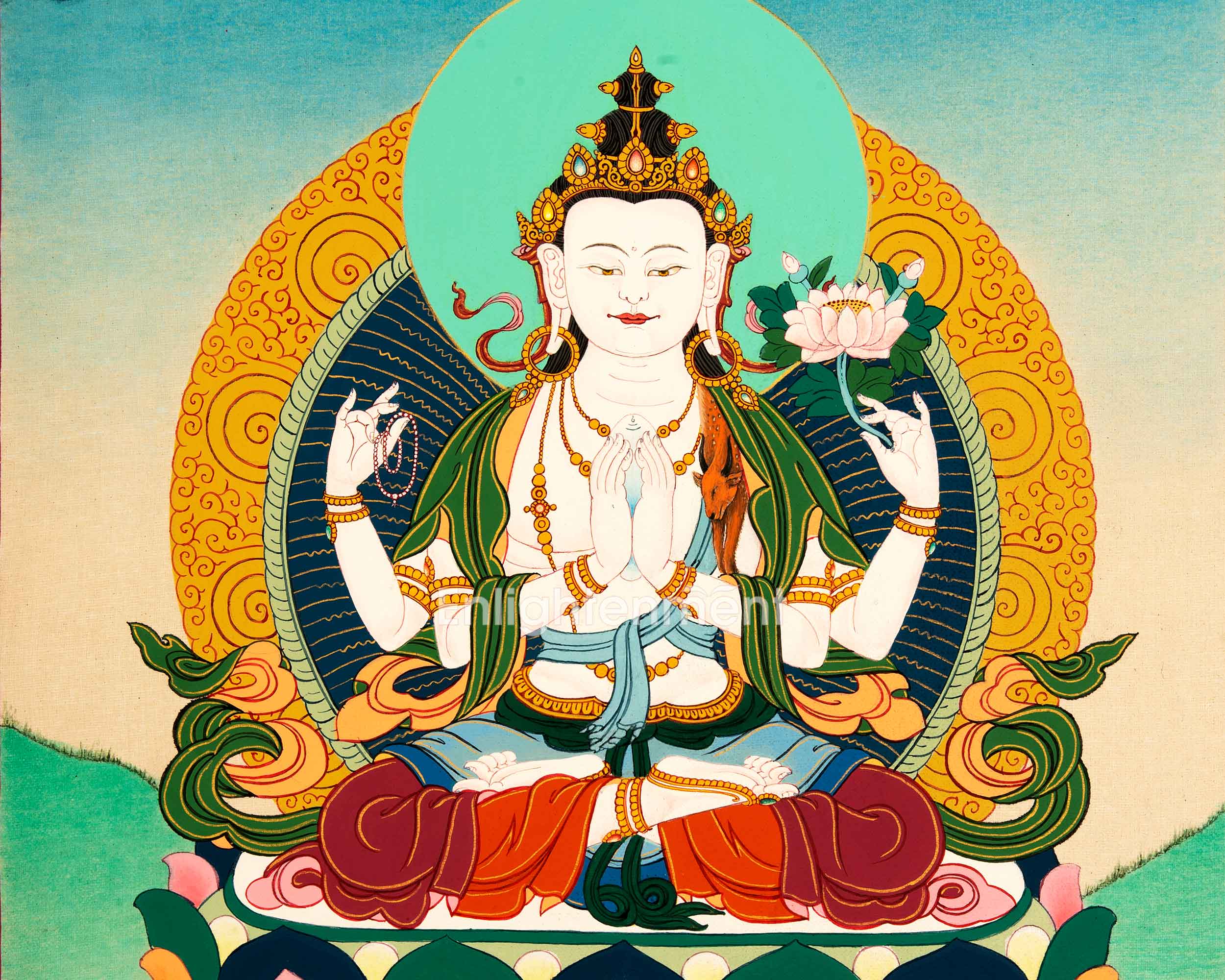 Buddhist Chenrezig Thangka | Art Inspiring Divine Compassion, Peace, and Enlightenment