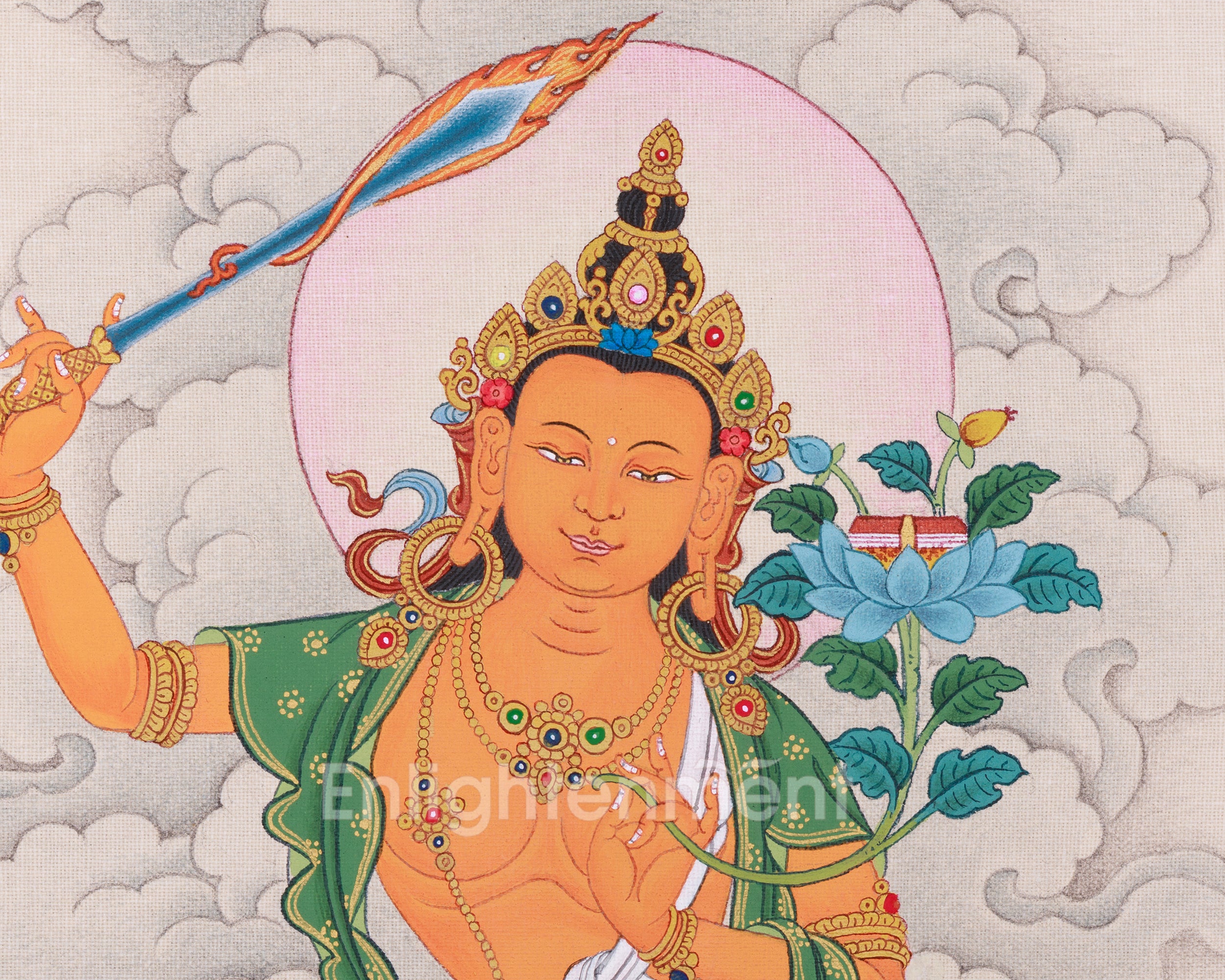 Sacred Compact Manjushri Thangka | Wisdom, Insight & Spiritual Awakening