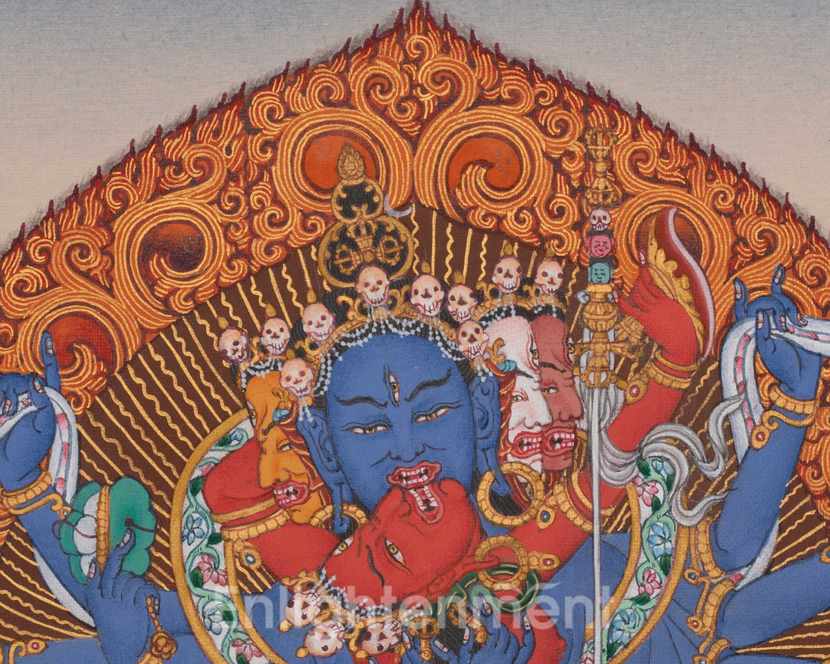 12 Armed Chakrasambhara Buddhist Art | Sacred Thangka of Tantric Wisdom and Transformation