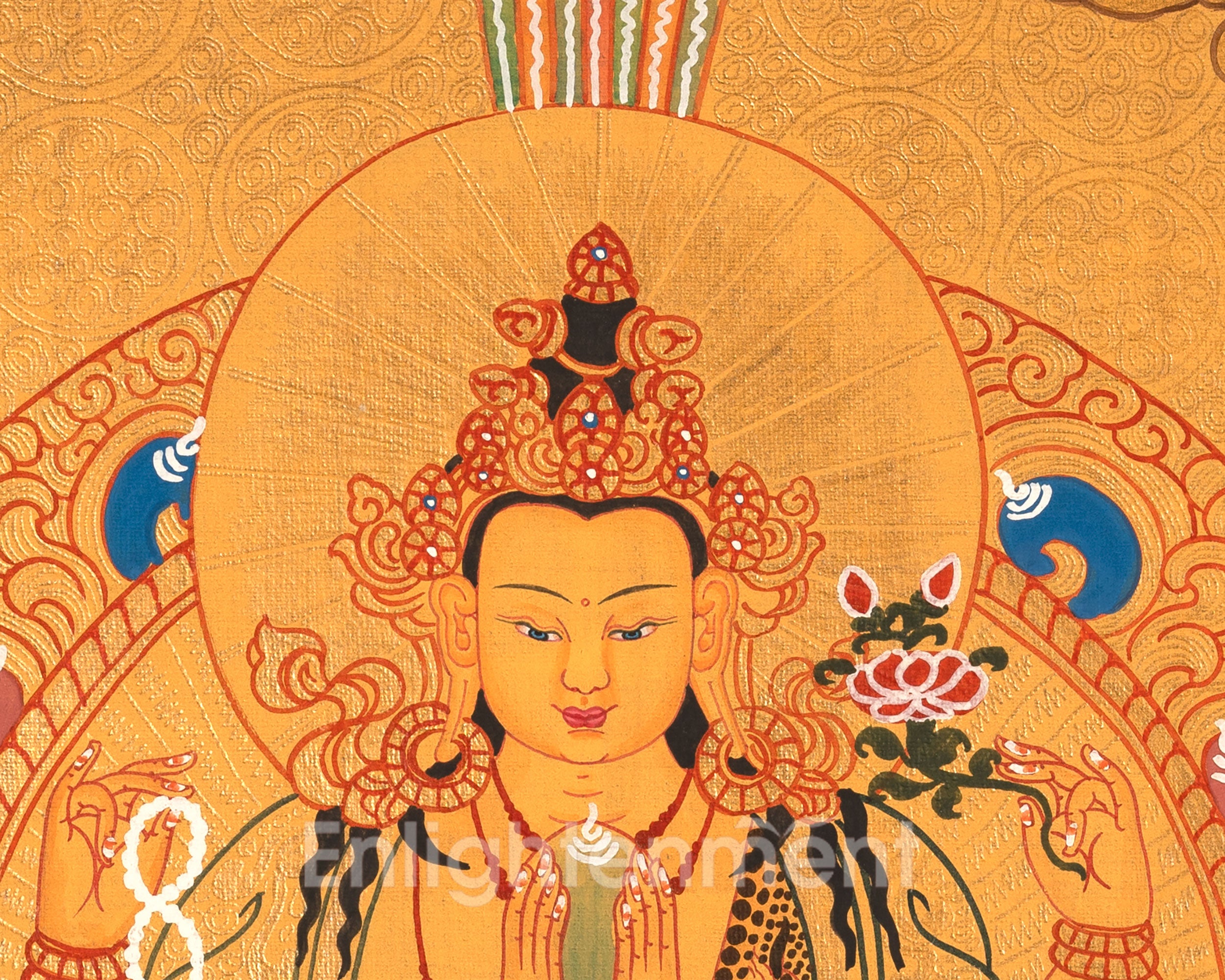12 Inches Four Armed Chenrezig | Tibetan Bodhisattva Painting