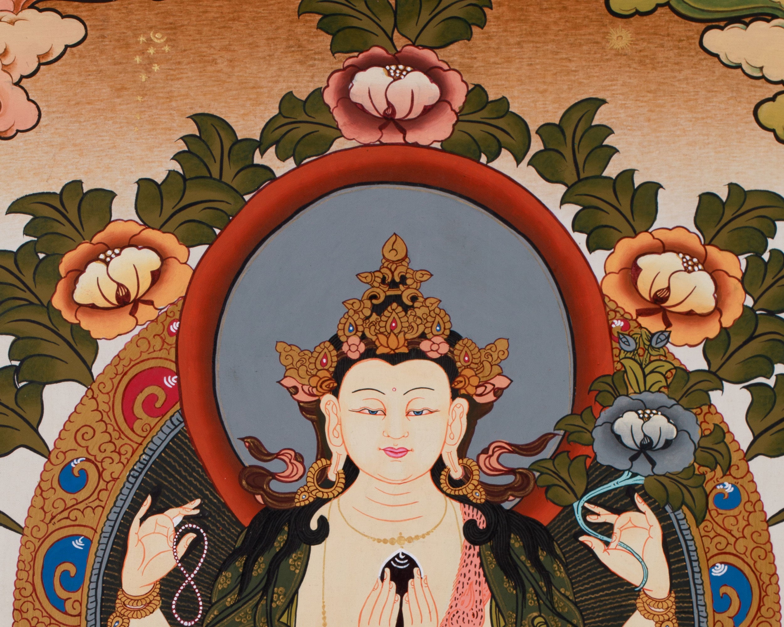 Original Hand painted 4 Armed Chenrezig Bodhisattva Thangka | Hand Painted Buddhist Art