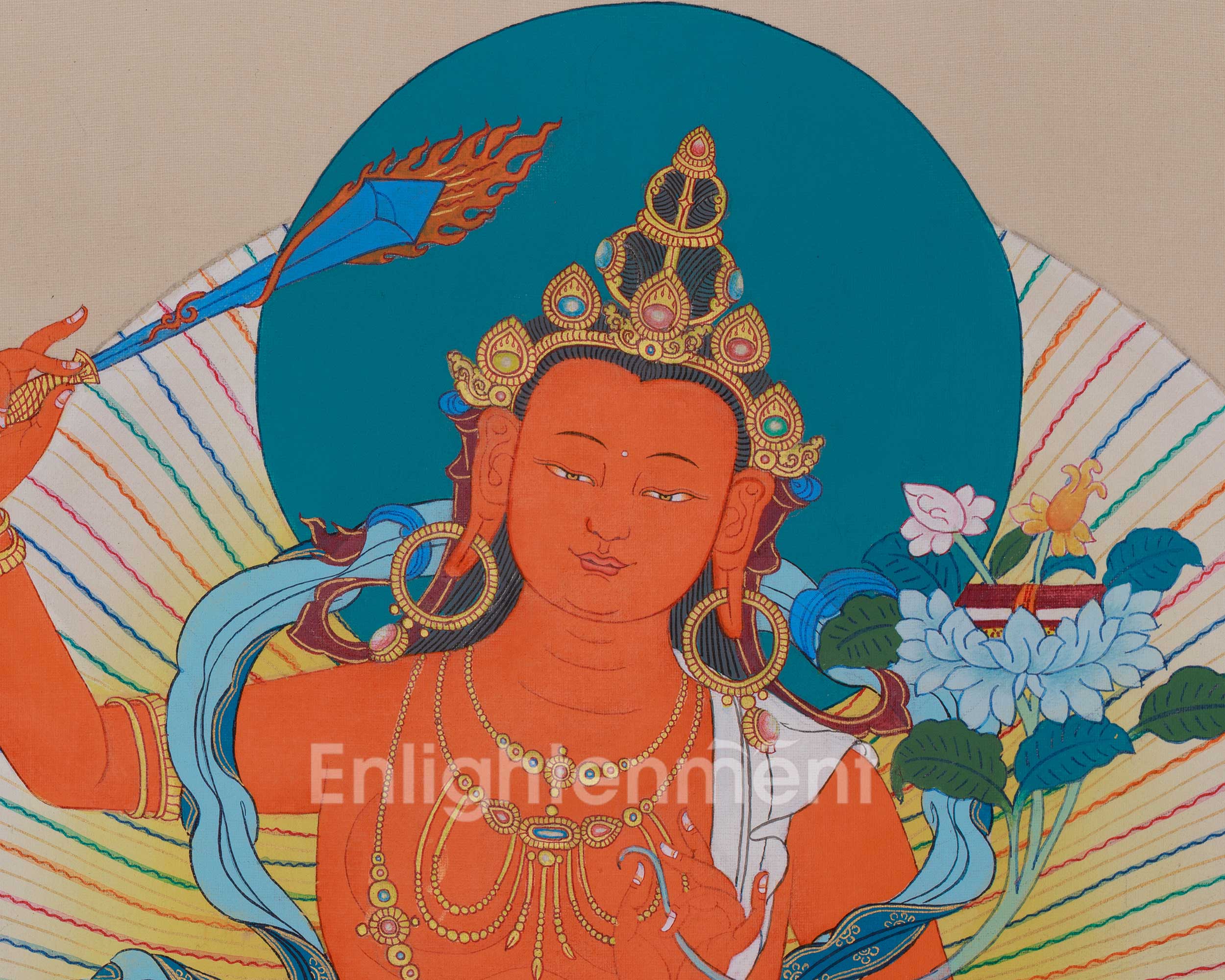Manjushri Wisdom Deity Art | Sacred Buddhist Thangka | Bodhisattva Wall Decor
