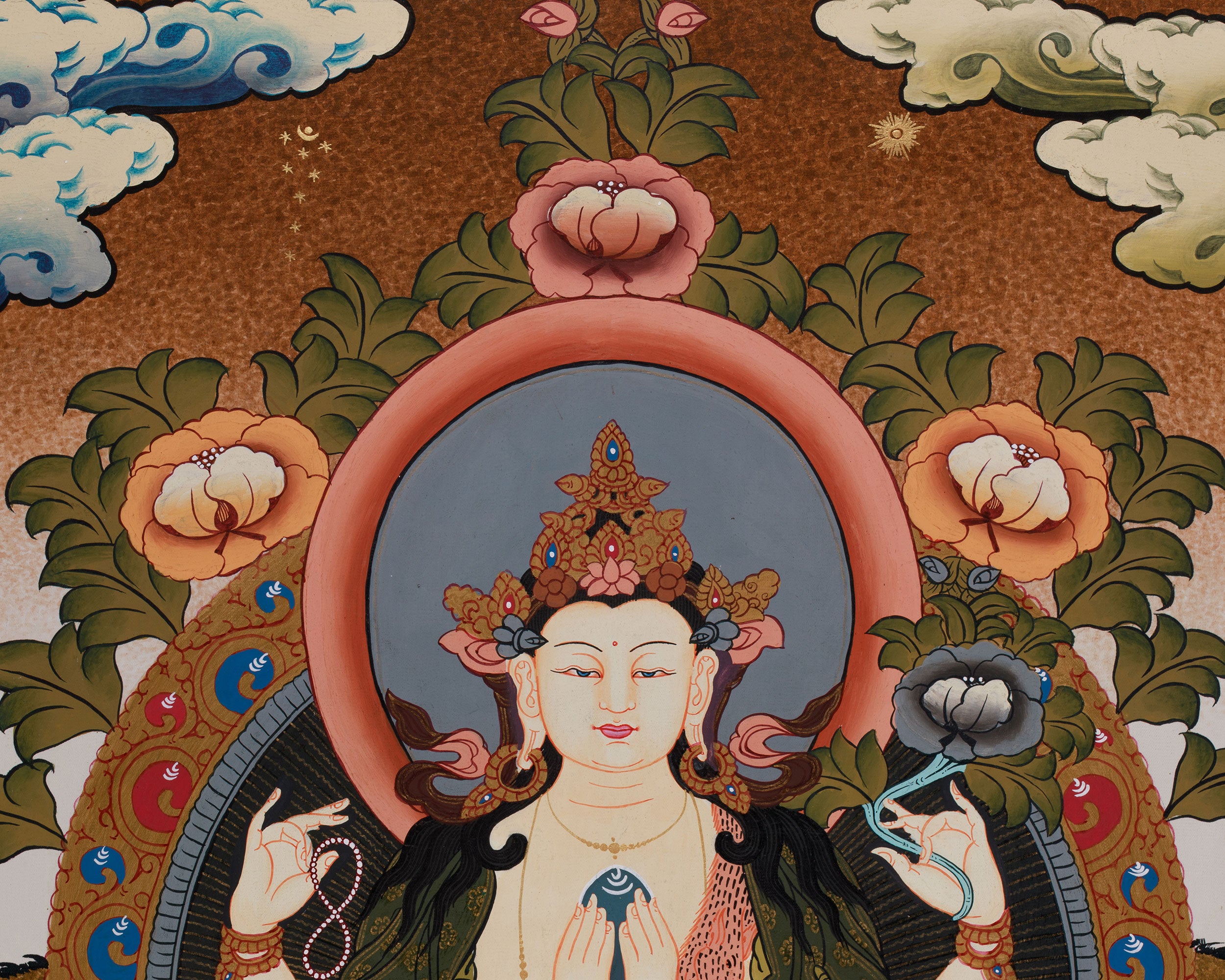 Original Hand painted 4 Armed Chenrezig Bodhisattva Thangka | Hand Painted Buddhist Art