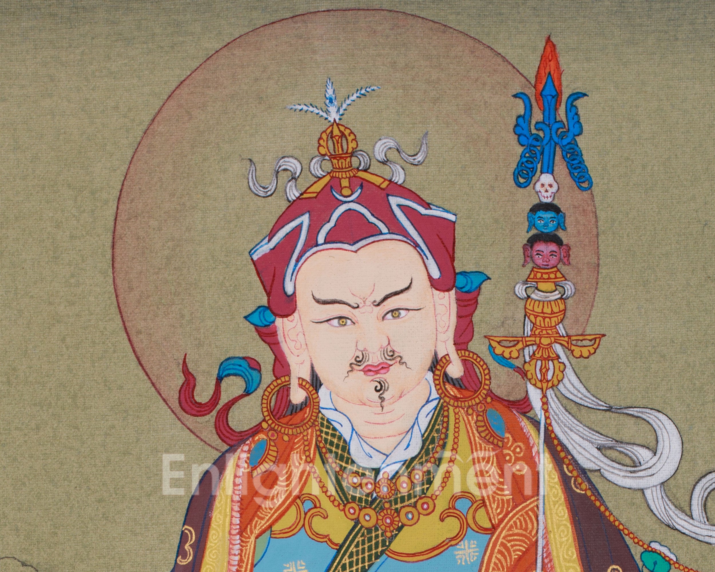 Tibetan Guru Rinpoche Painting with Brocade | Padmasambhava, the Second Buddha of Tibet
