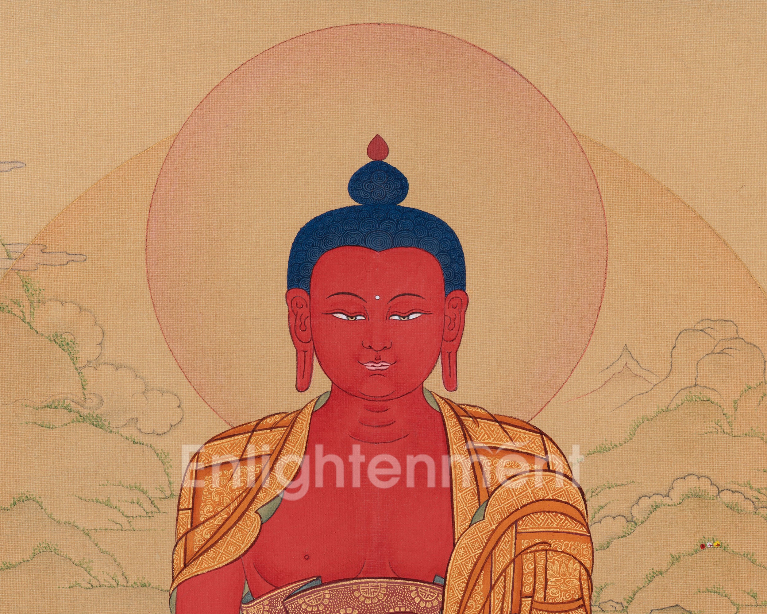 Red Buddha Amitabha Thangka | Deity of Boundless Light and Infinite Compassion