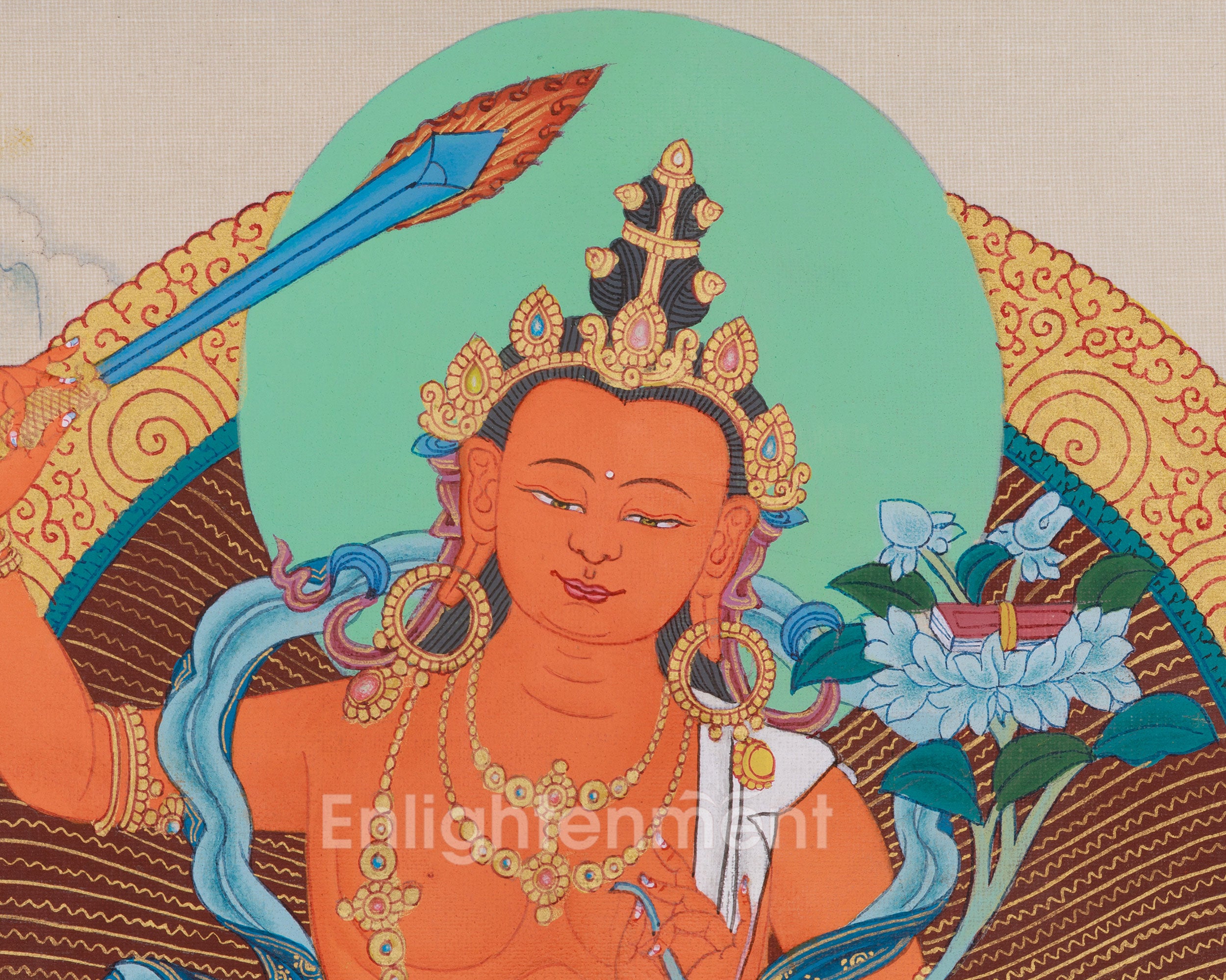 Hand-Painted Sacred Art Of Manjushri | Bodhisattva Artwork | Meditation Altar