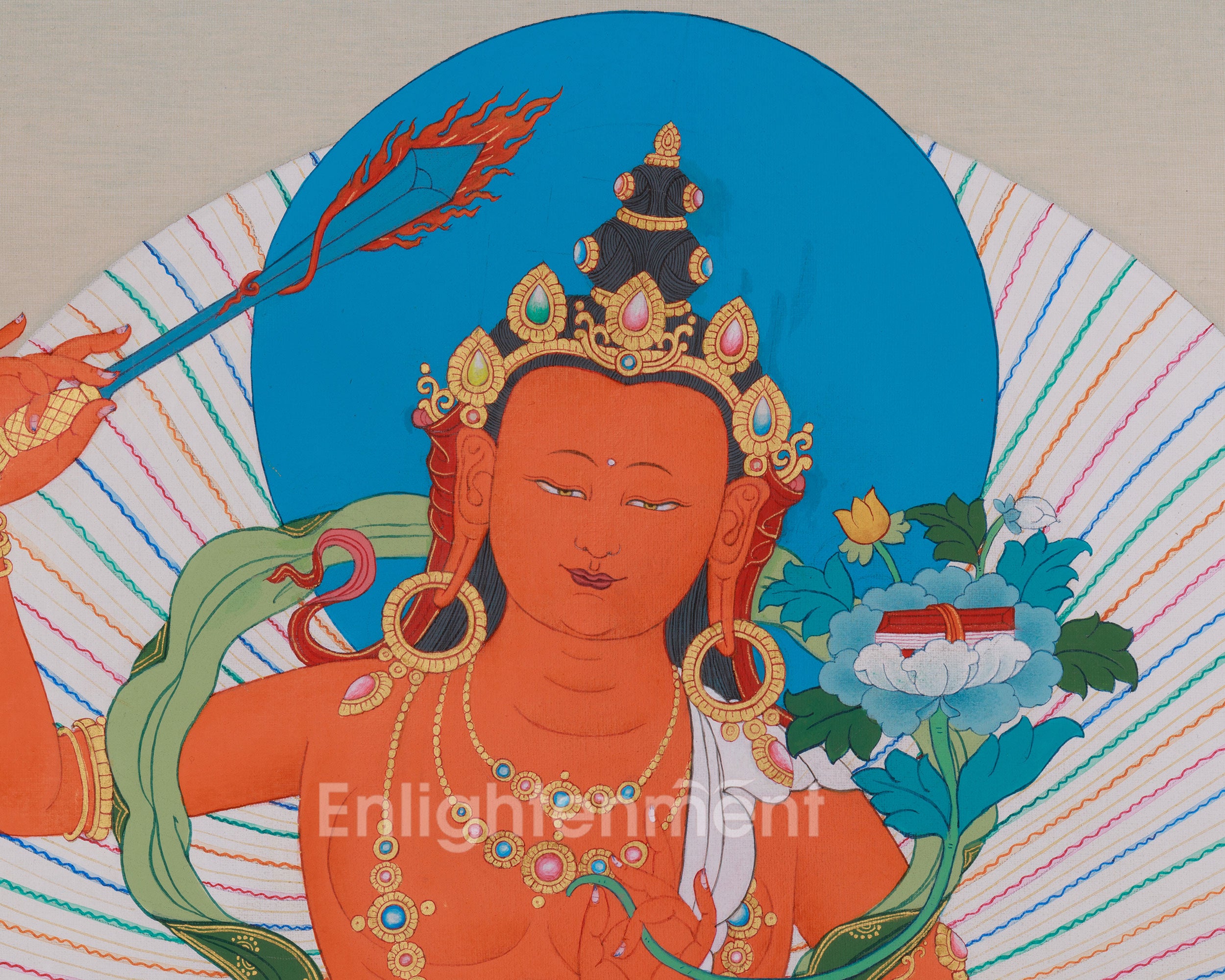Divine Wisdom Deity Manjushri | A Sacred Thangka of Enlightened Knowledge