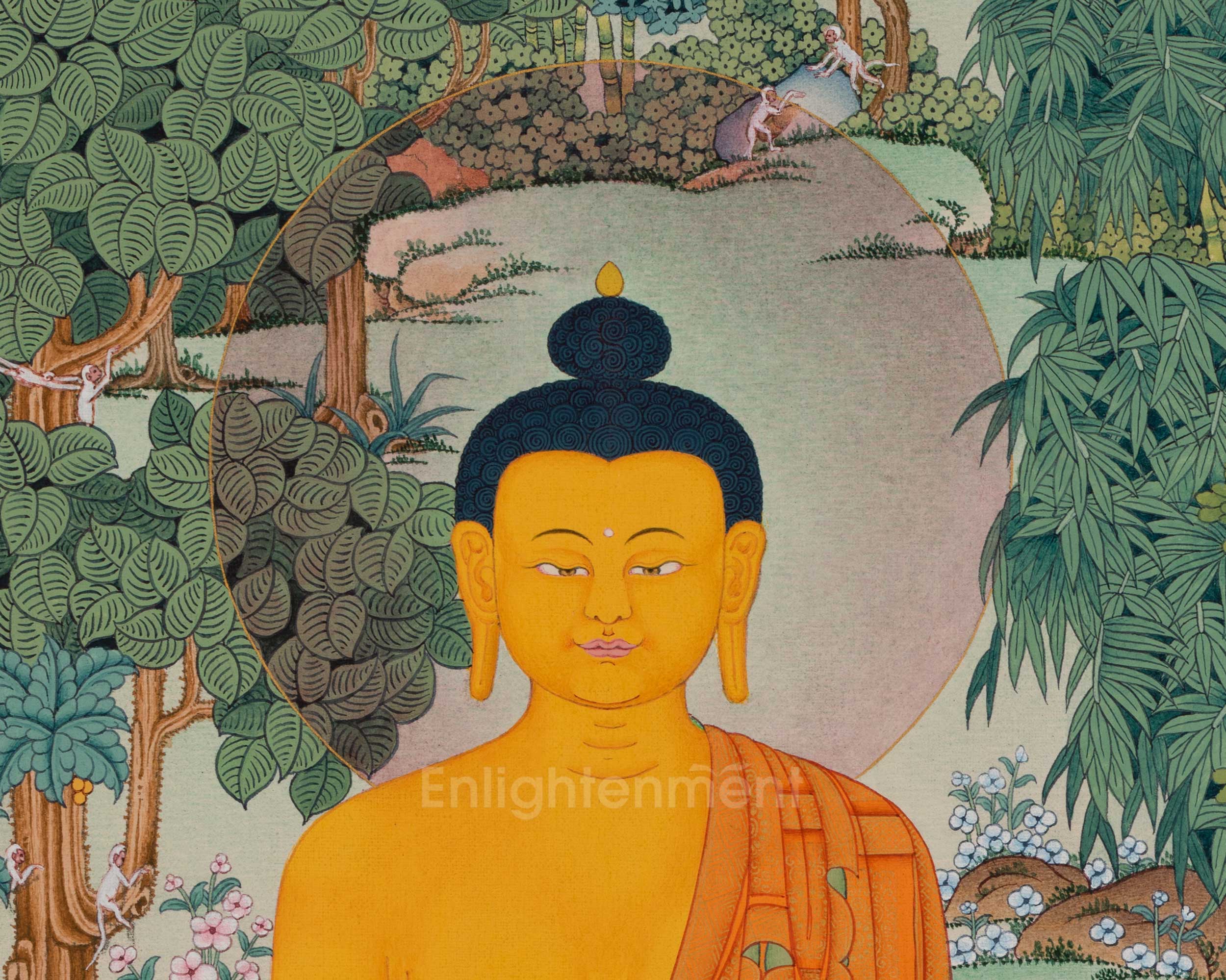Meditating Shakyamuni Buddha in Jungle, Thangka Paiting