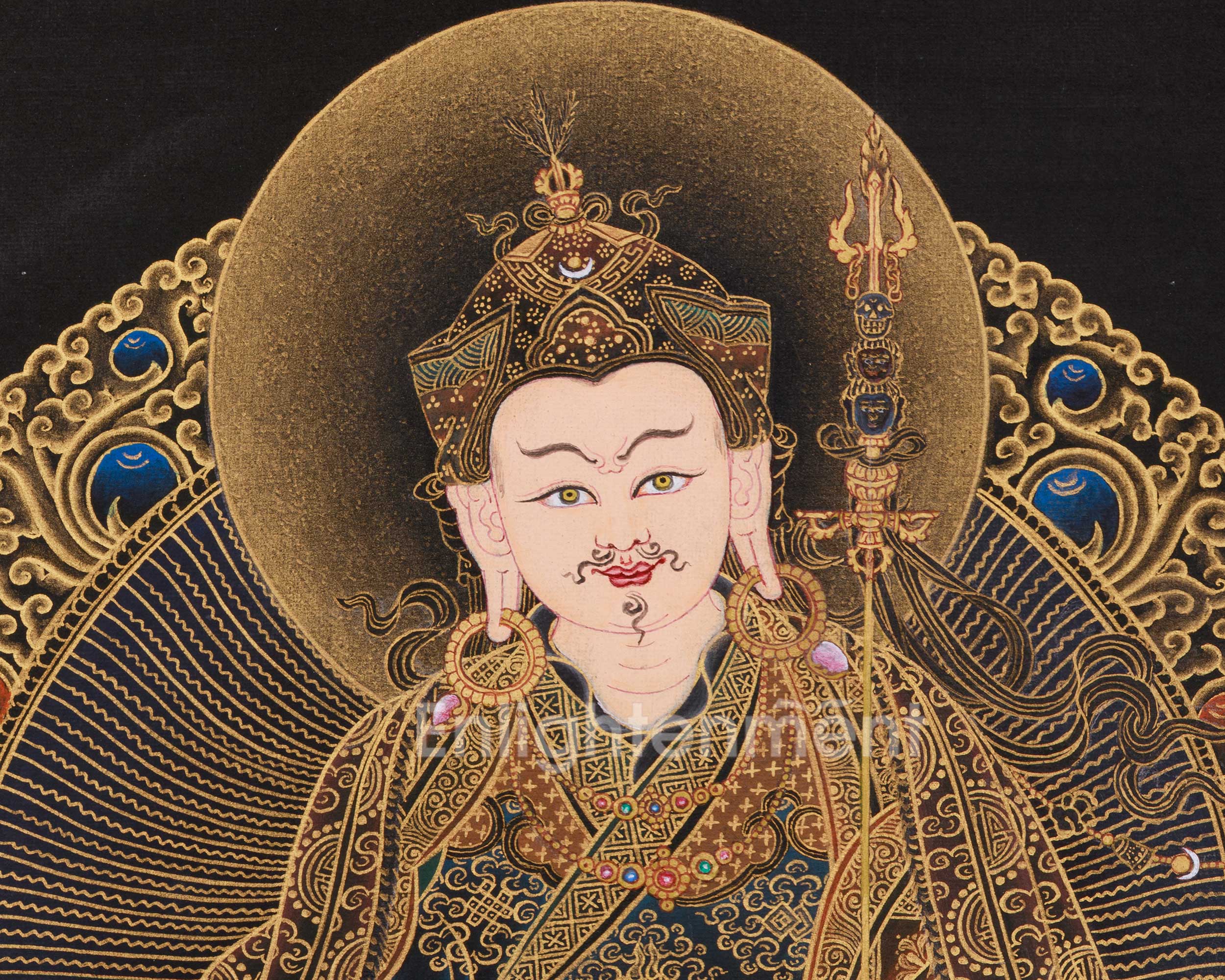 Black and Gold Thangka of Guru Rinpoche | Tantric Master of Vajrayana Buddh
