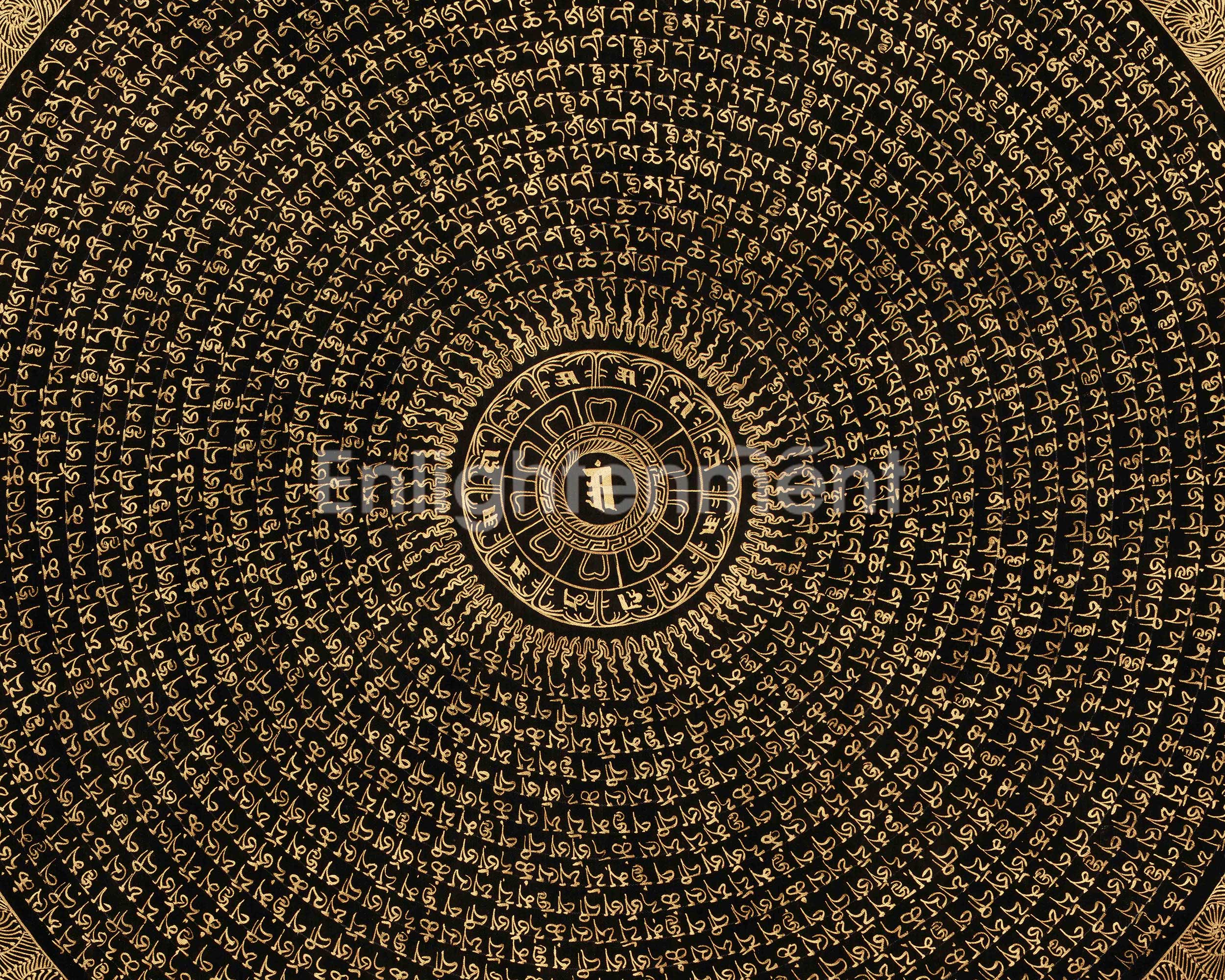 Tibetan Mantra Mandala Artwork | Himalayan Thangka Painting | Sacred Meditation Wall Hanging for Spiritual Home Decor