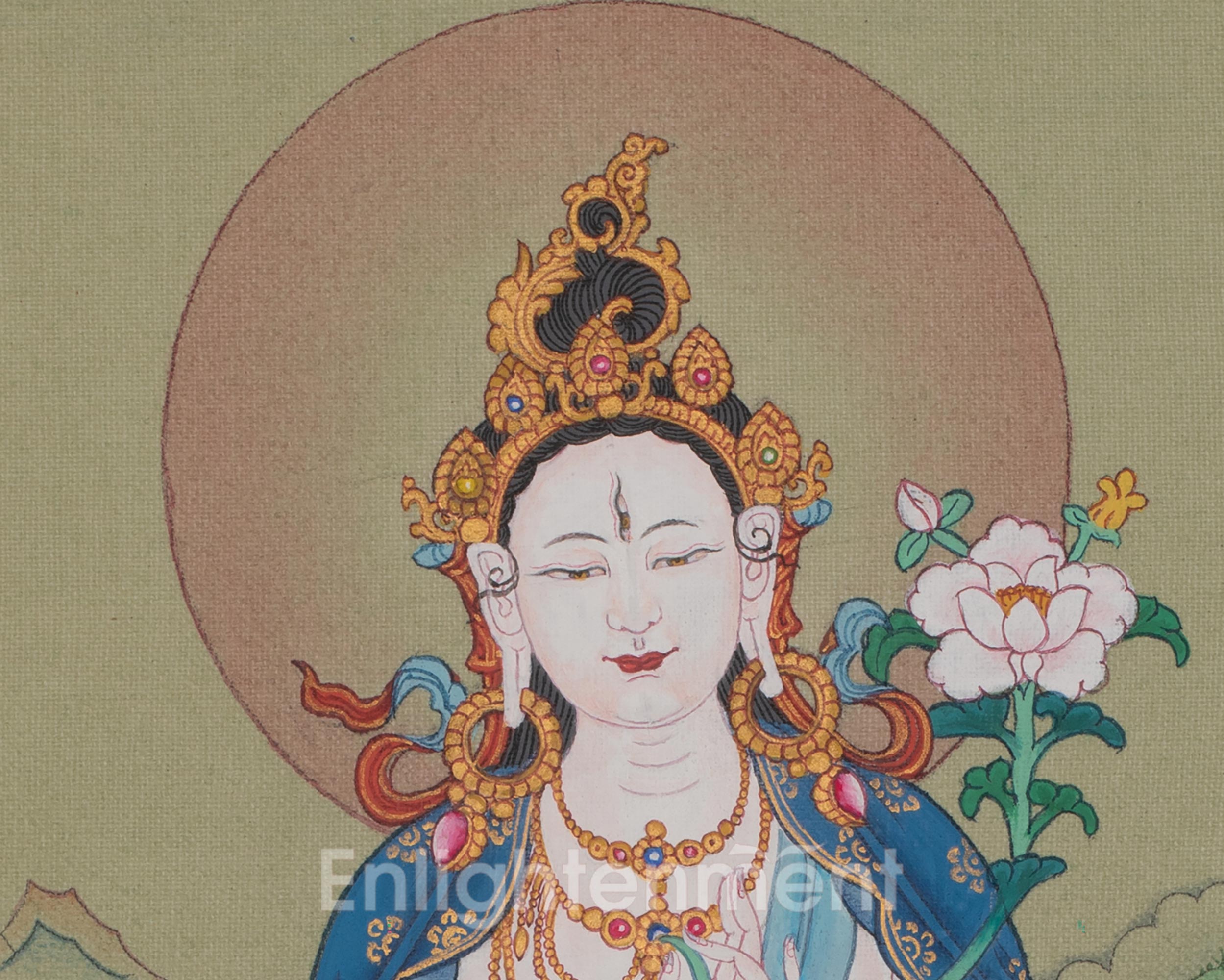White Tara Spiritual Thangka | Seven Eyed Deity | Healing Deity | Home Decor