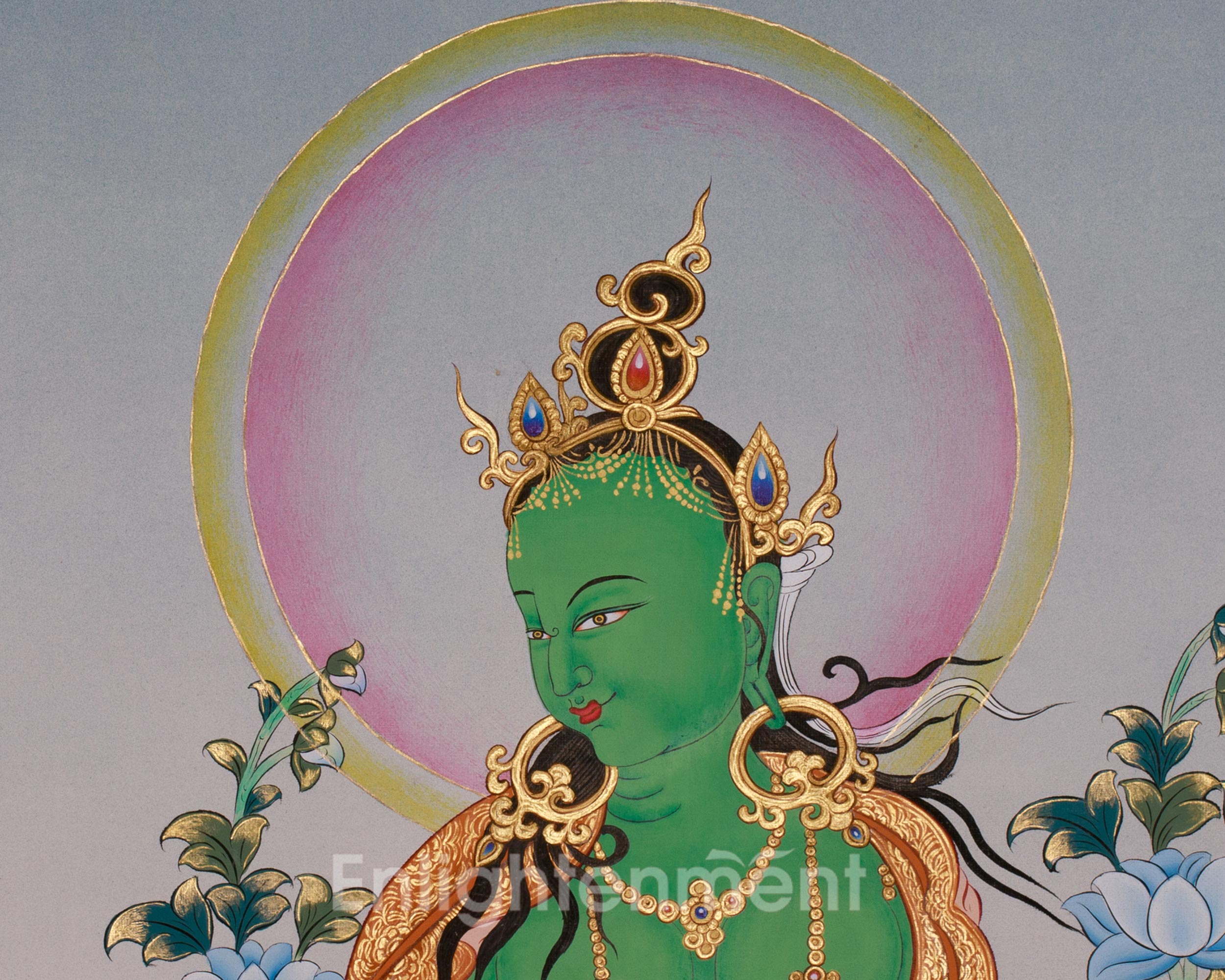 Compassionate Deity Standing Green Tara Thangka | Swift Protection | Shyama Tara