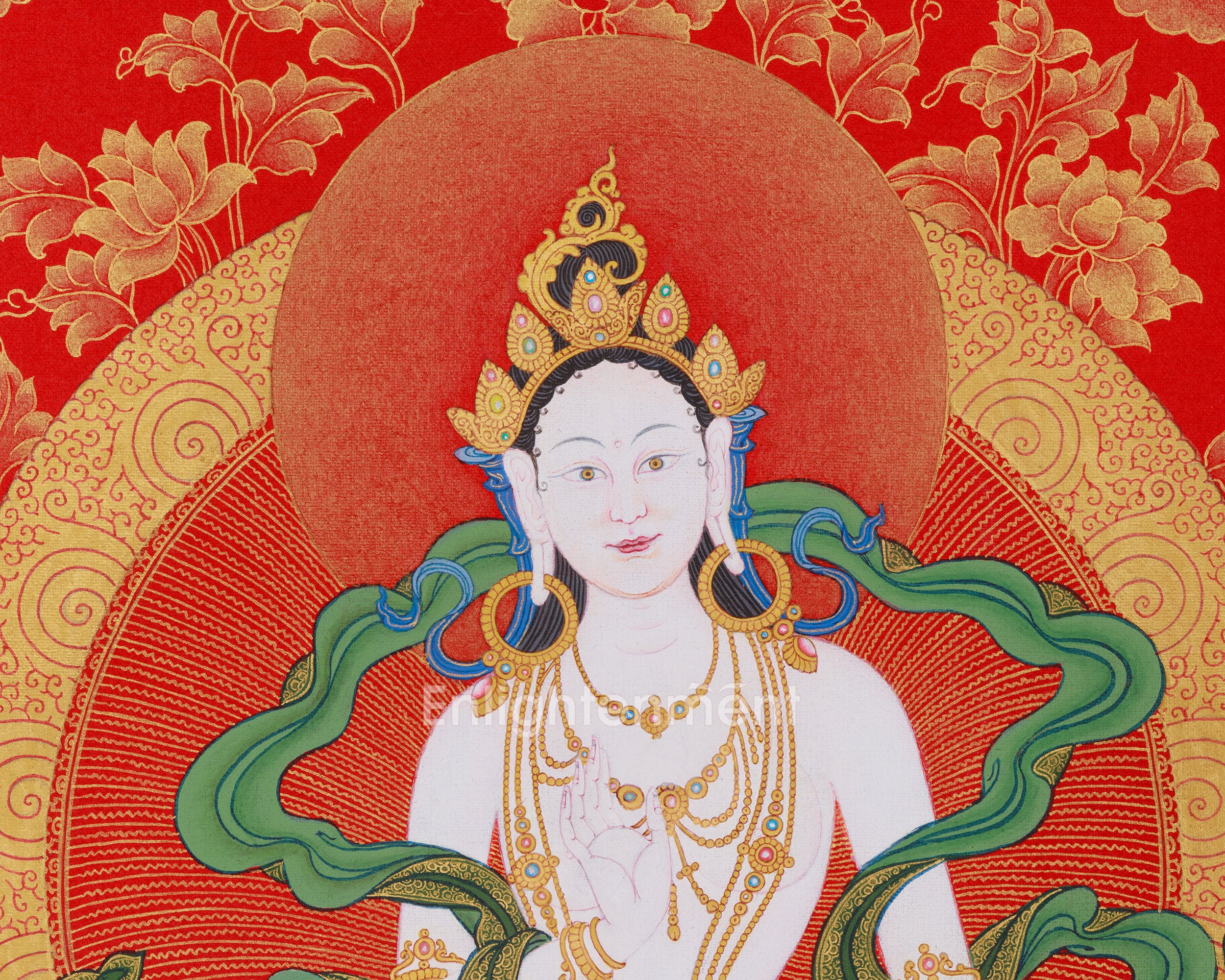 Radiant Gold Yeshe Tsogyal Thangka | Dakini of Buddhism