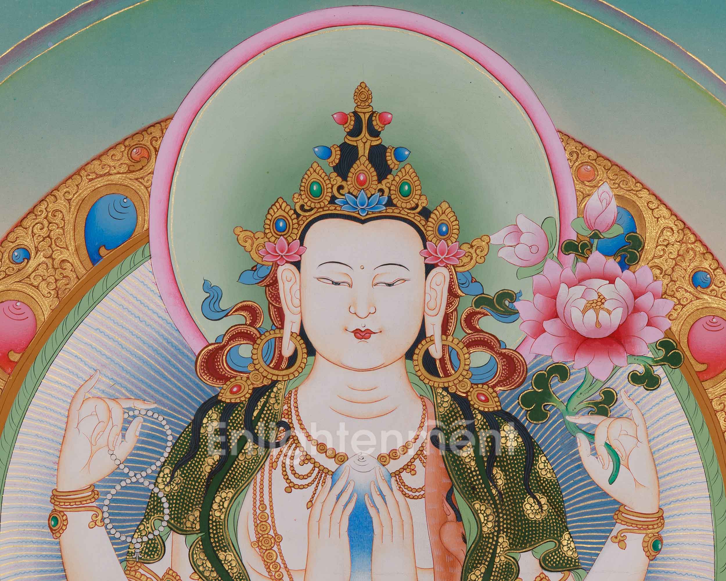 Buddhist Thangka of Bodhisattva Chenrezig | The Embodiment of Compassion