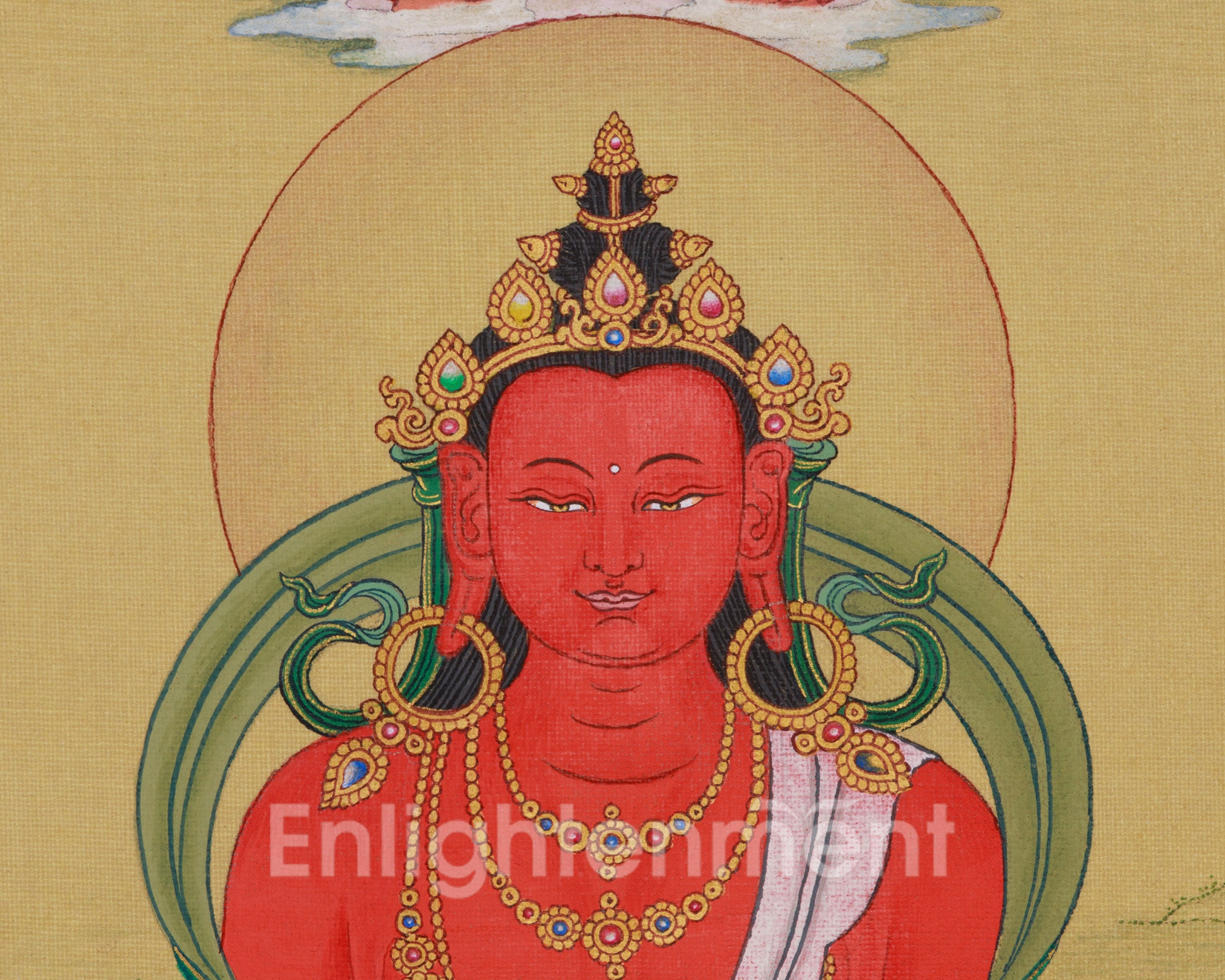 Red Hues Buddhas, Amitayus and Amitabha Artwok | Lhasa Stone Pigments